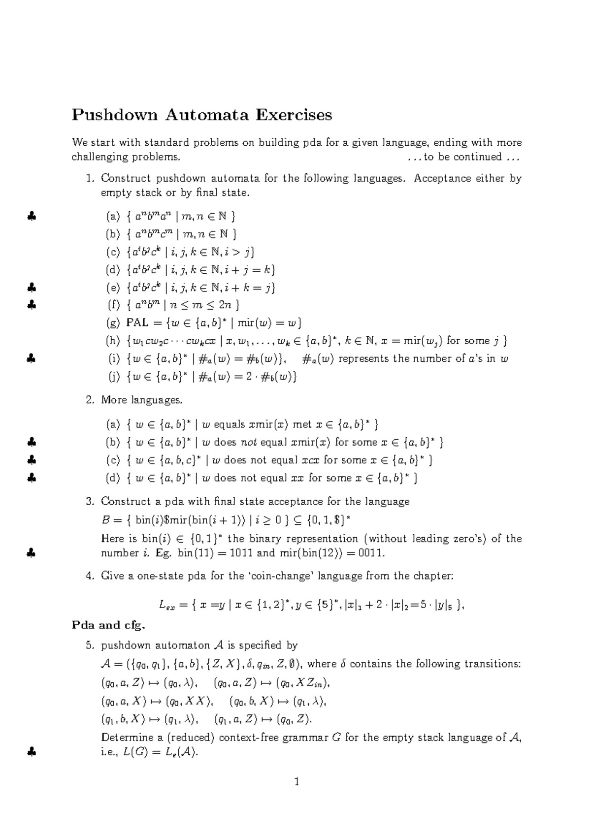PDA Exercises: Constructing Pushdown Automata for Various Languages ...