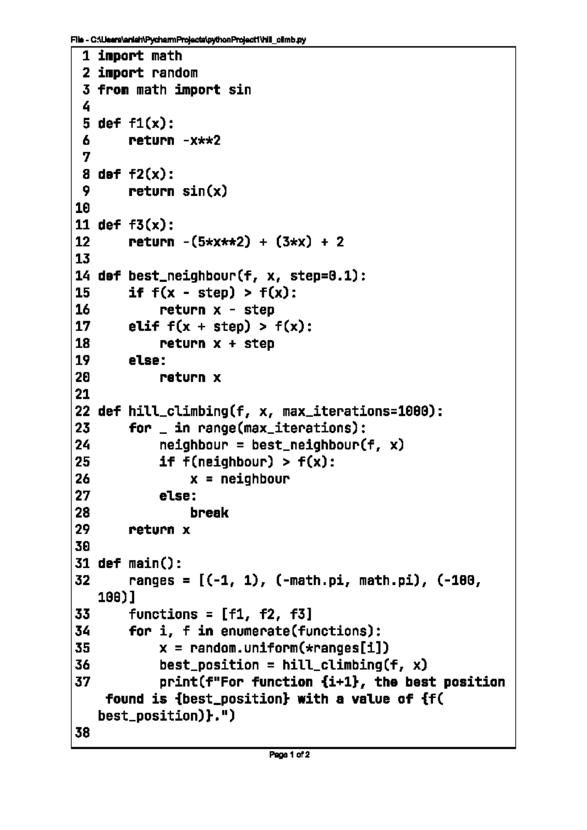 AI Practical Codes for Hill Climbing Algorithm - CS101 Lesson - Studocu