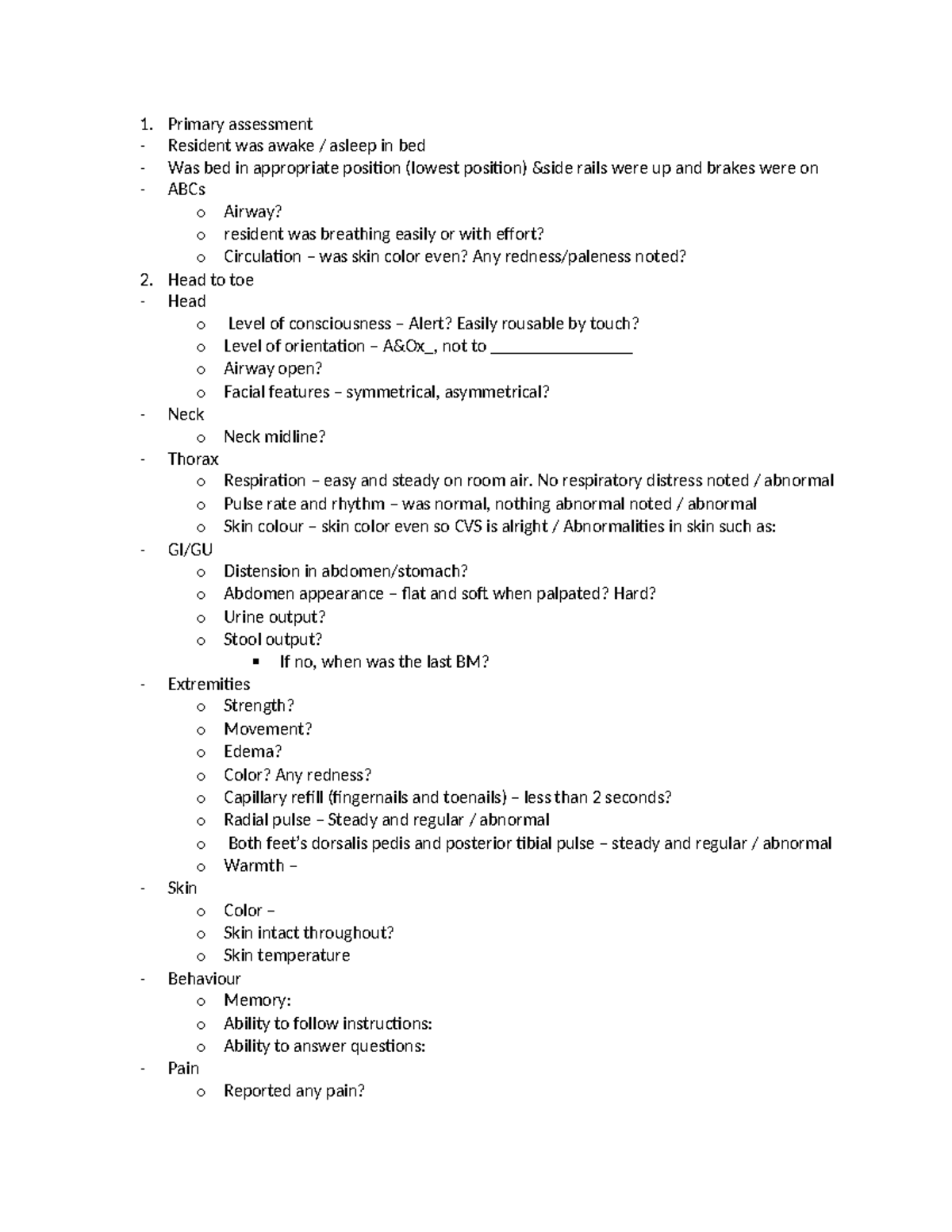 NUR 101 Head-to-Toe Assessment Lecture Notes on Body Systems - Studocu