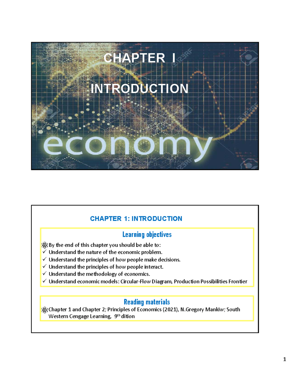 ECON 101: Chapter 1 - Introduction to Economic Principles and Models ...