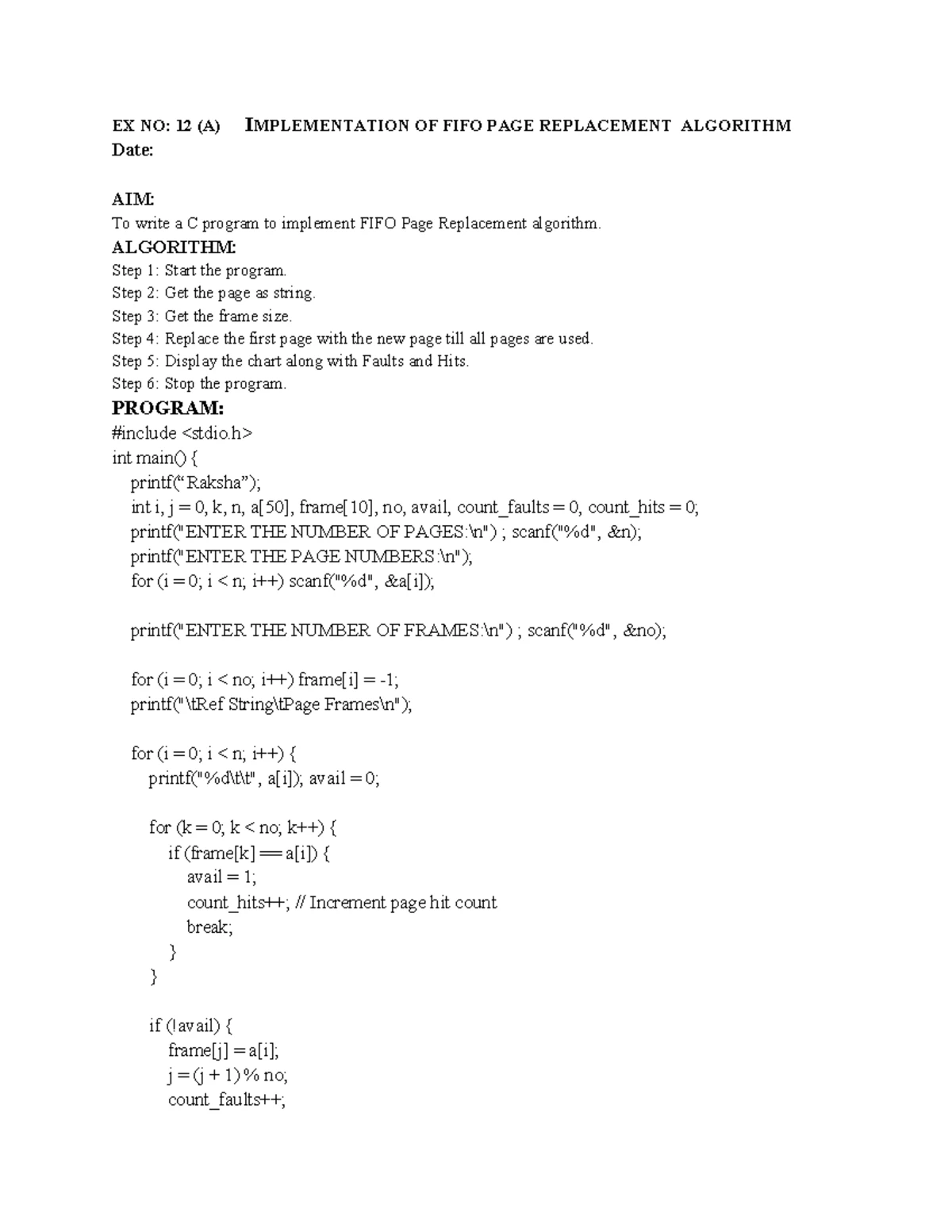 12 C: LFU Page Replacement Algorithm Implementation Guide - Studocu