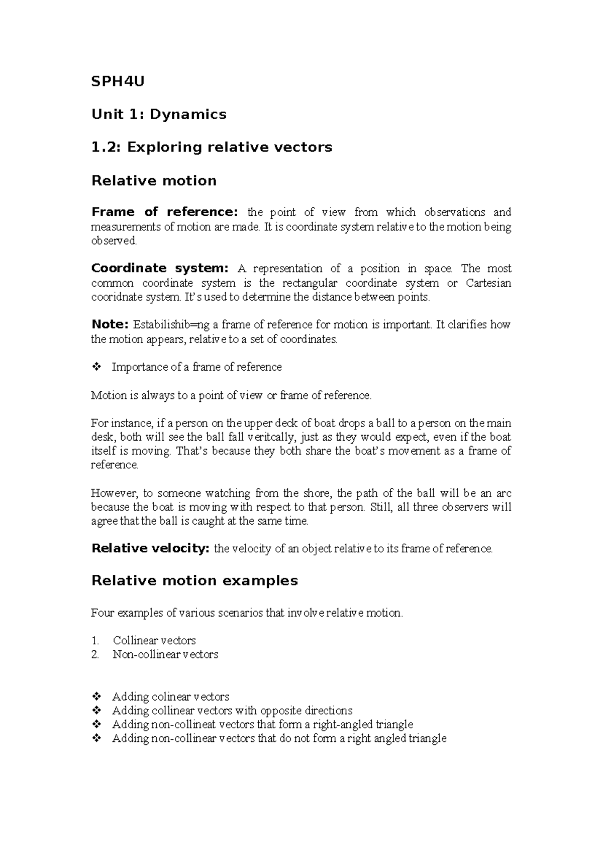 SPH4U Unit 1: Dynamics 1.2 - Exploring Relative Motion Concepts - Studocu