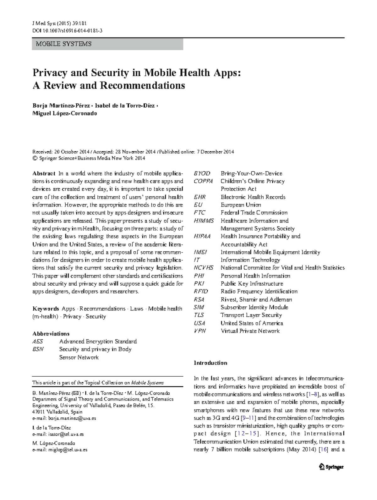 Privacy and Security Guidelines for mHealth Apps: Insights ...