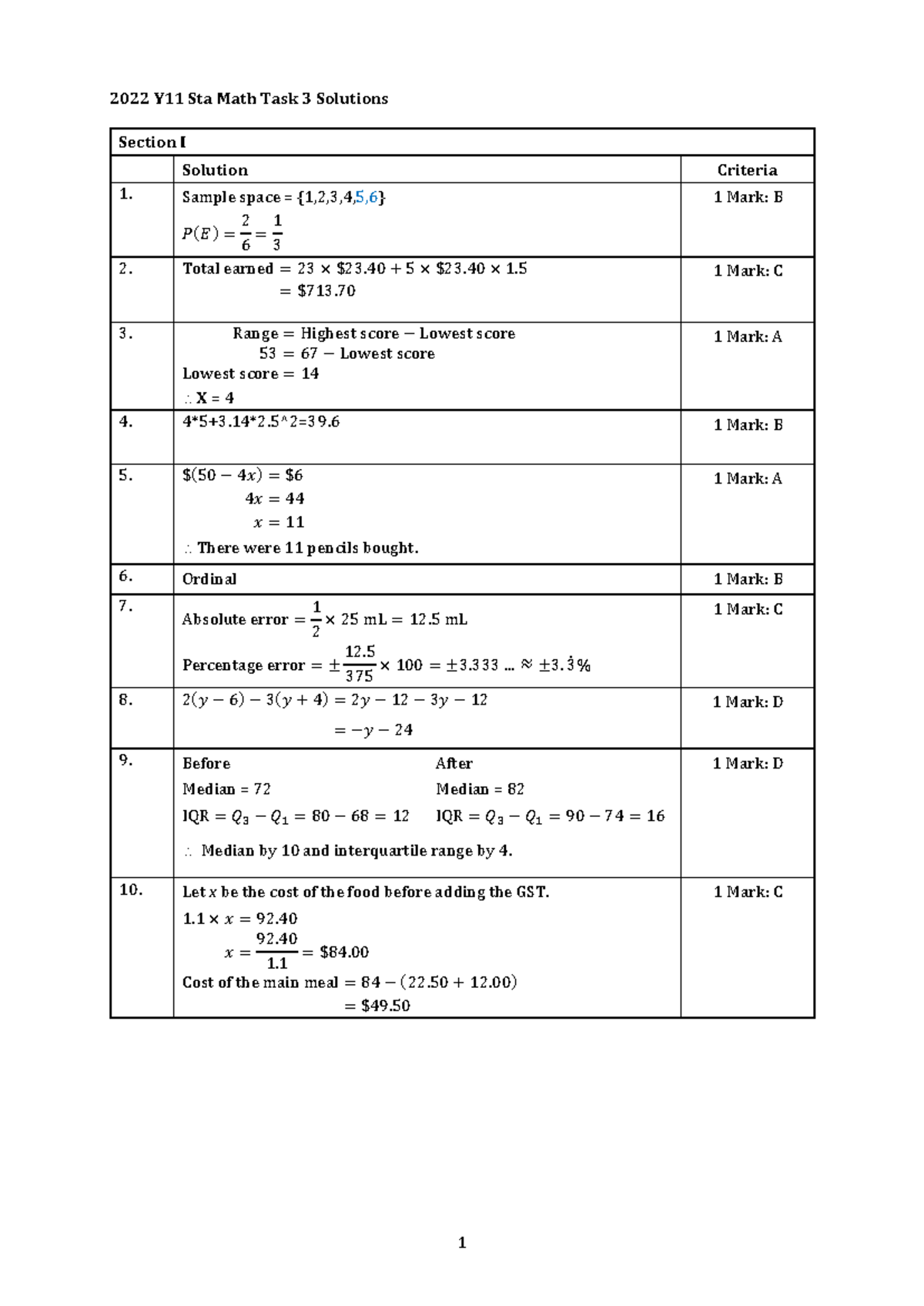 Preliminary Assessment Y11 STA Math Task 3 Exam Solutions 2022 - Studocu