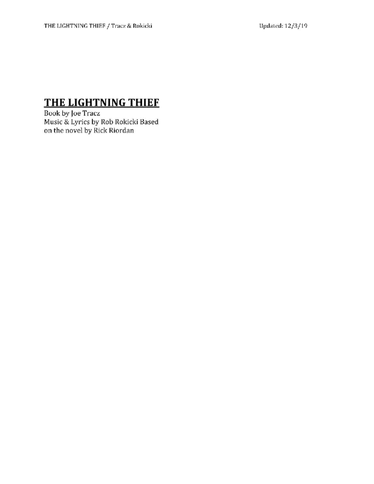 THE LIGHTNING THIEF: A Musical Adaptation Script Analysis - Studocu