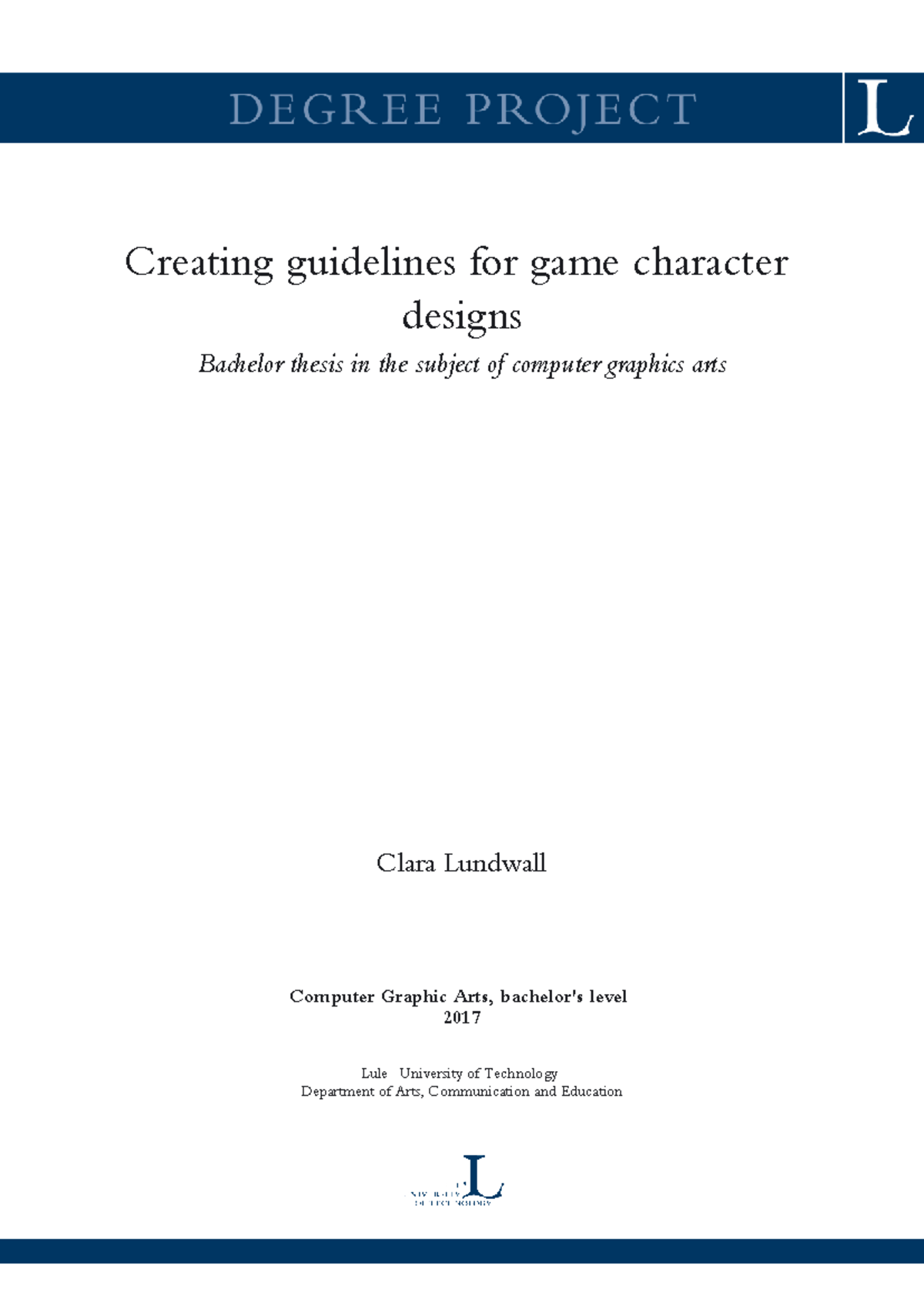 Guidelines for Game Character Design: Bachelor Thesis in CGA 2017 - Studocu