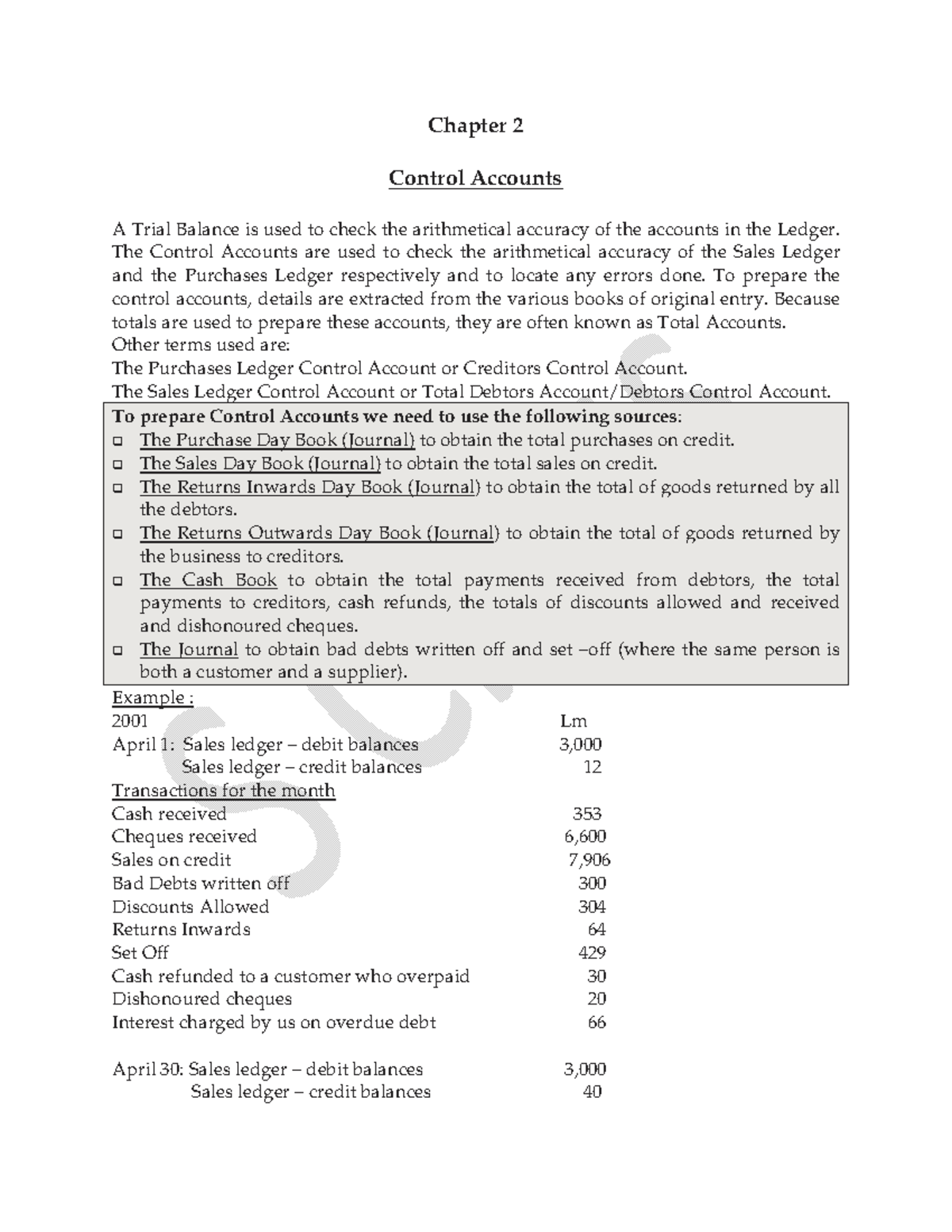 Control Accounts Overview - Chapter 2 Study Notes - Studocu