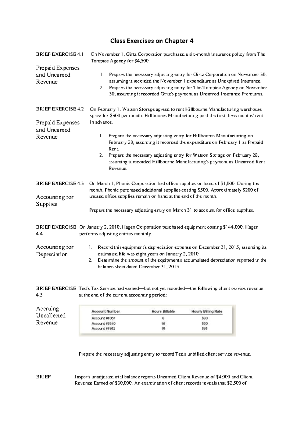 Chapter 4 - Adjusting Entries in Accounting Exercises - Studocu