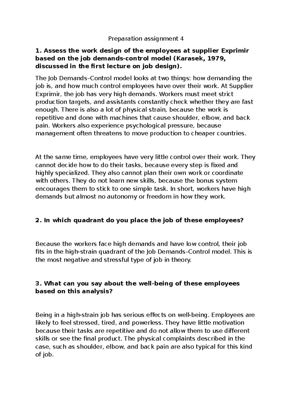 Assessment of Job Design at Supplier Exprimir - Prep Assignment 4 ...