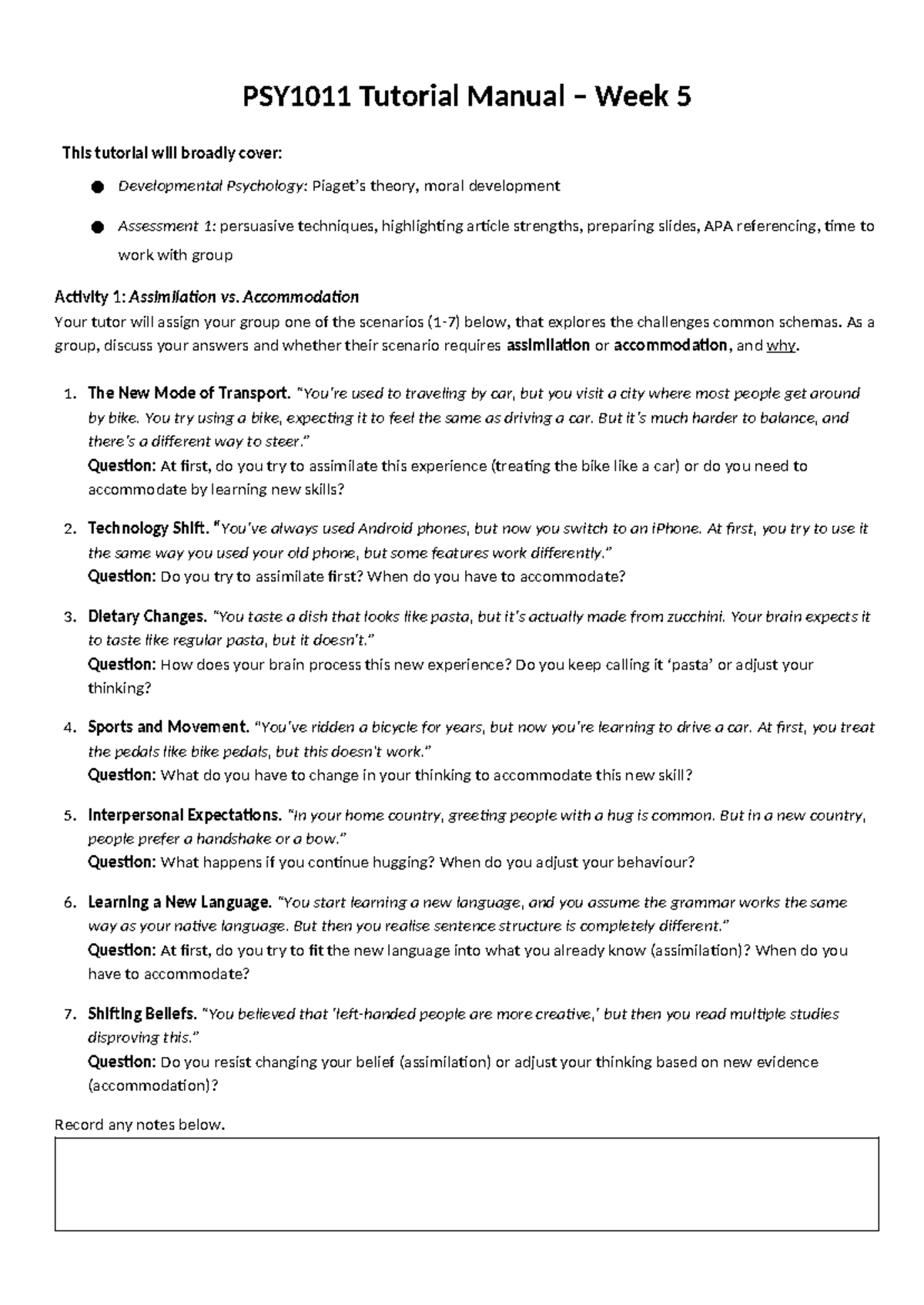 PSY1011 2026 - Week 5 Tutorial: Developmental Psychology & Group ...