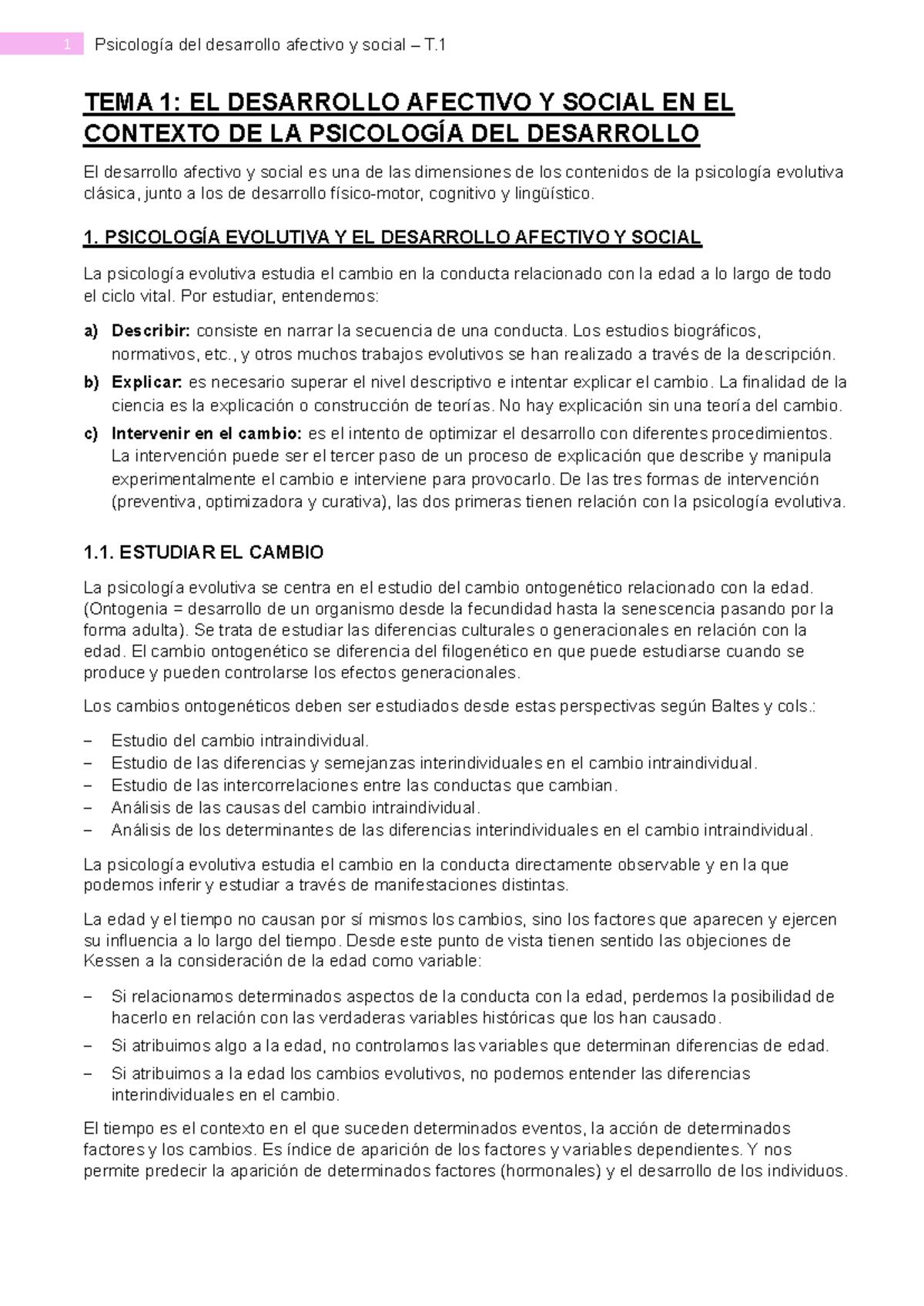 Psicología del Desarrollo Afectivo y Social T.1: Tema 1 Análisis - Studocu