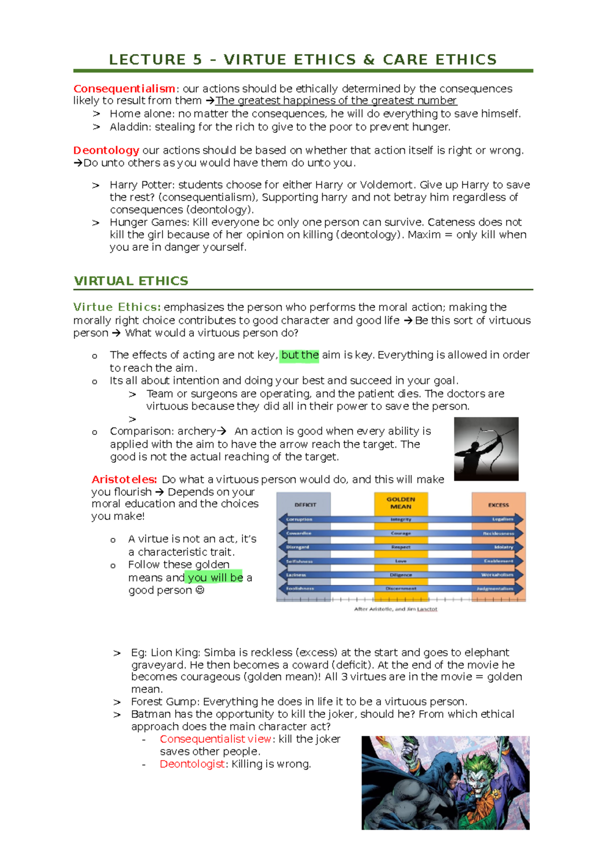 Virtue Ethics & Care Ethics – Lecture 5 Notes on Ethical Approaches ...