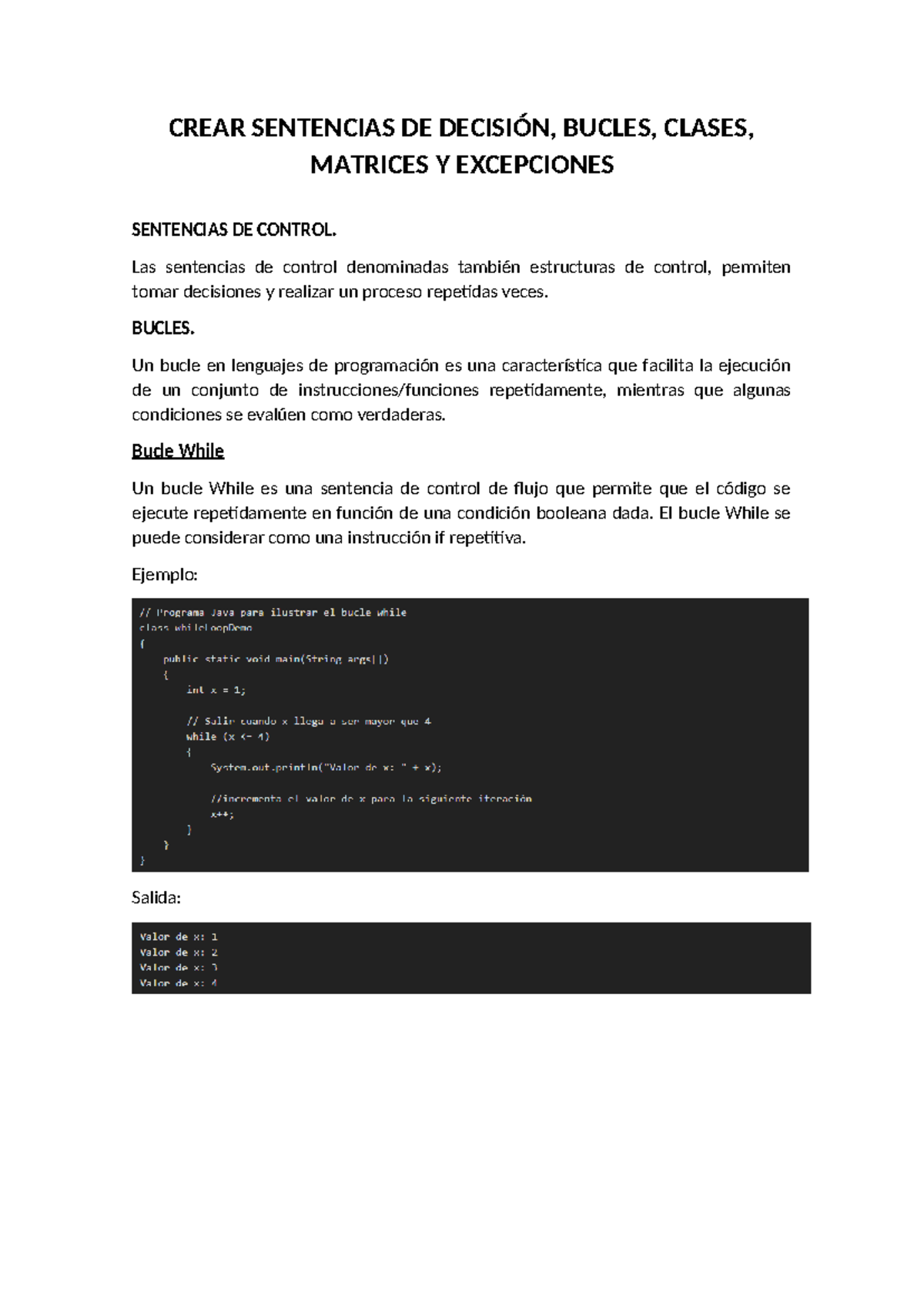 CREAR SENTENCIAS DE CONTROL Y ESTRUCTURAS EN JAVA - Studocu