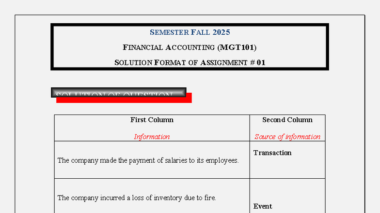 MGT101 F2025 Assignment Format for Financial Accounting Solutions - Studocu
