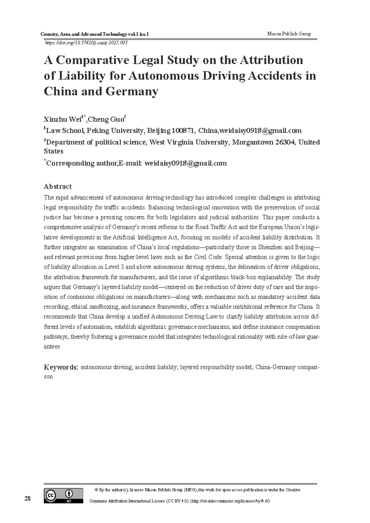 A Comparative Legal Study on Liability for Autonomous Driving Accidents ...