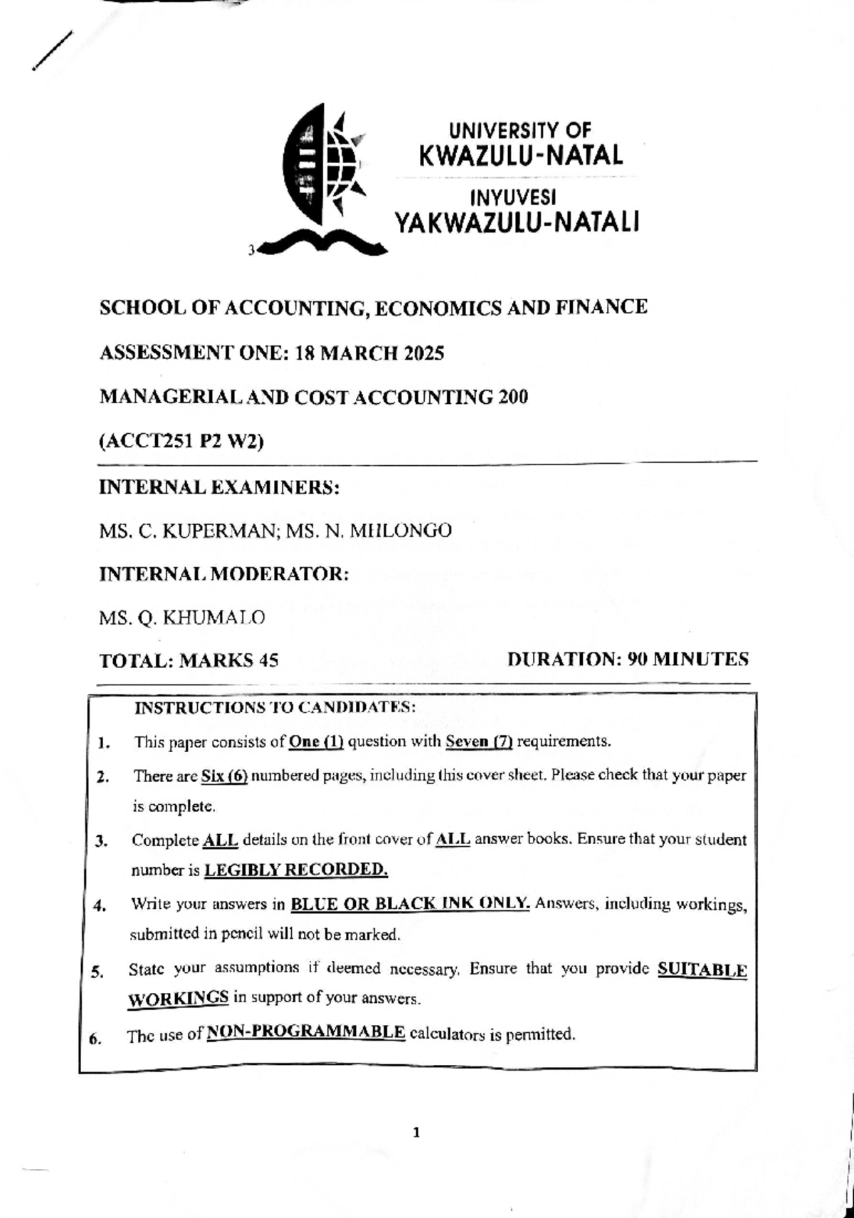 2025 ACCT 251 Managerial & Cost Accounting Test 1 Notes - Studocu