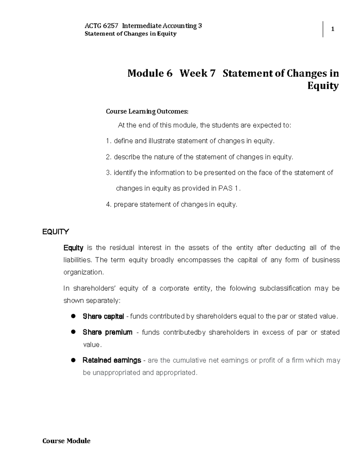 ACTG 6257 Intermediate Accounting 3 W7 Module 6 Statement of Changes in ...