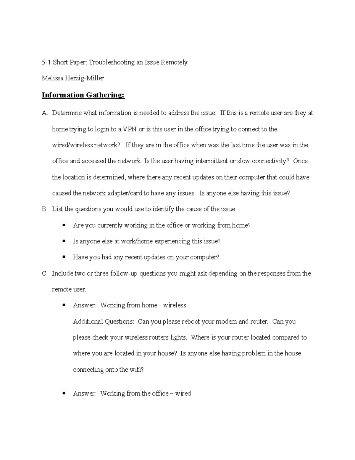 5-1 Short Paper: Remote Troubleshooting of Connectivity Issues - Studocu