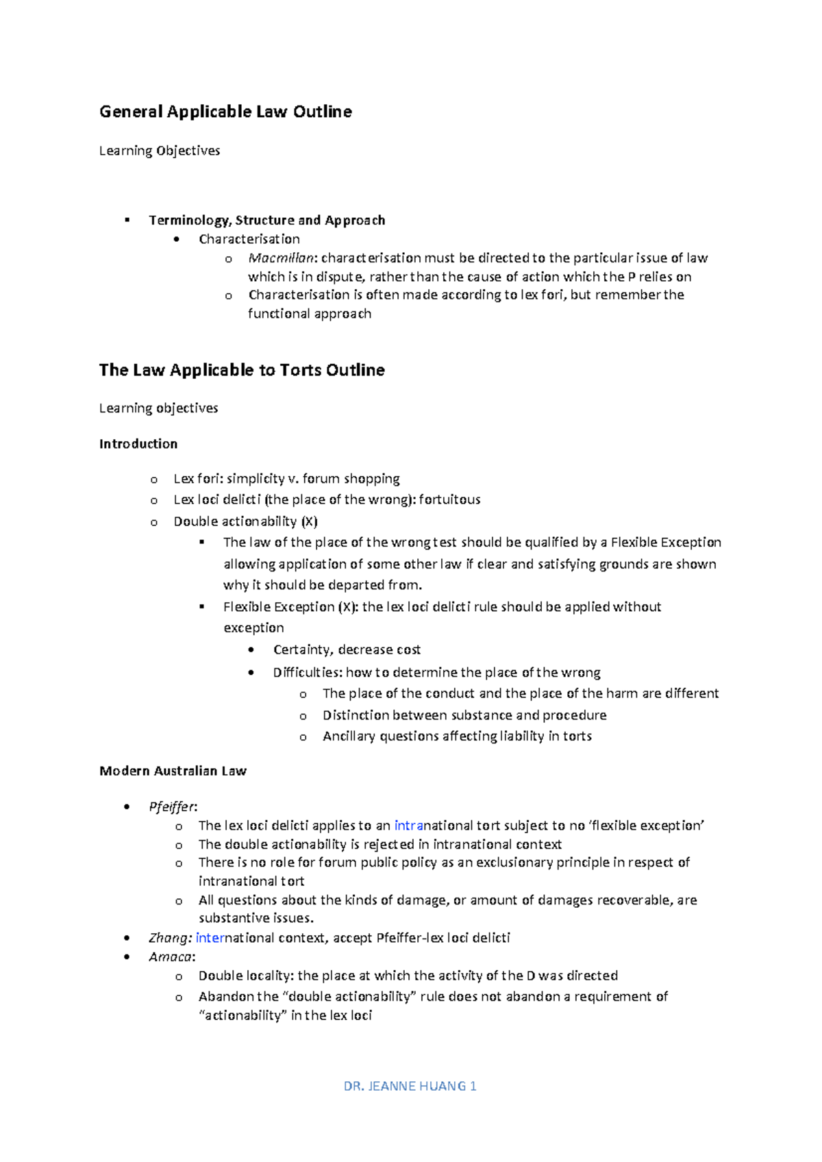 Torts Outline (LAW 101): Key Concepts and Learning Objectives - Studocu