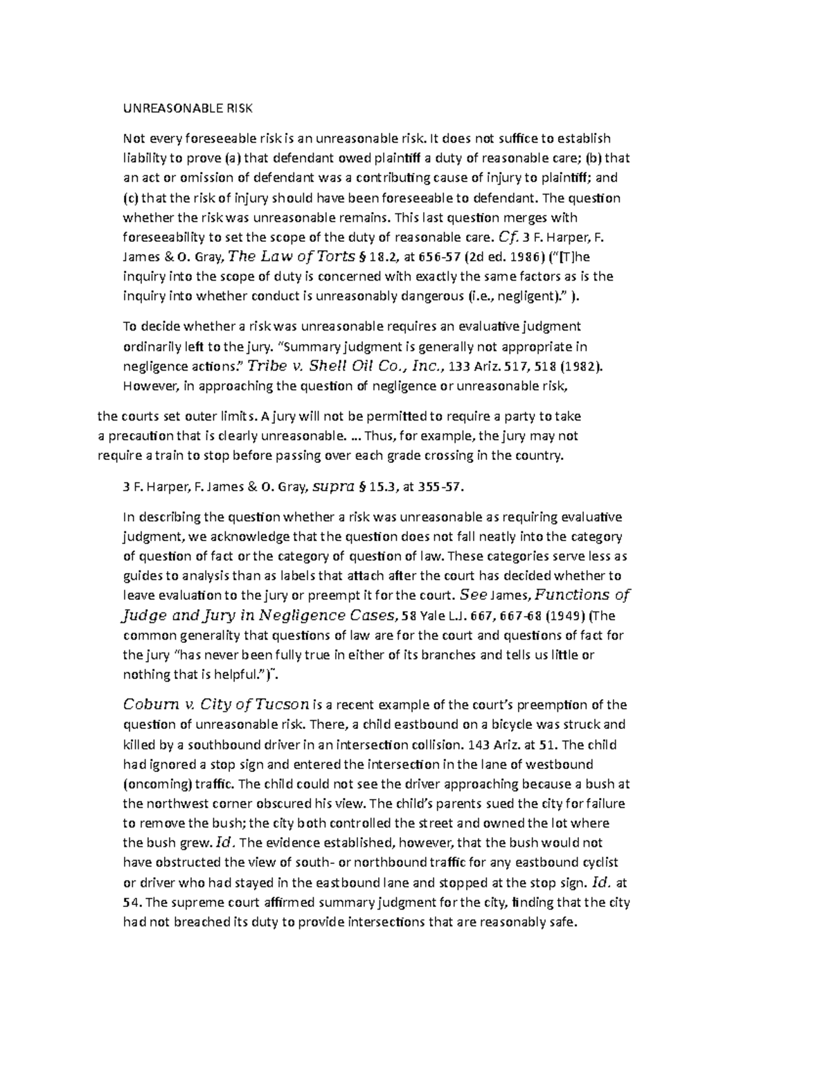 Tort Law M25 - Evaluating Unreasonable Risk and Liability in Negligence ...