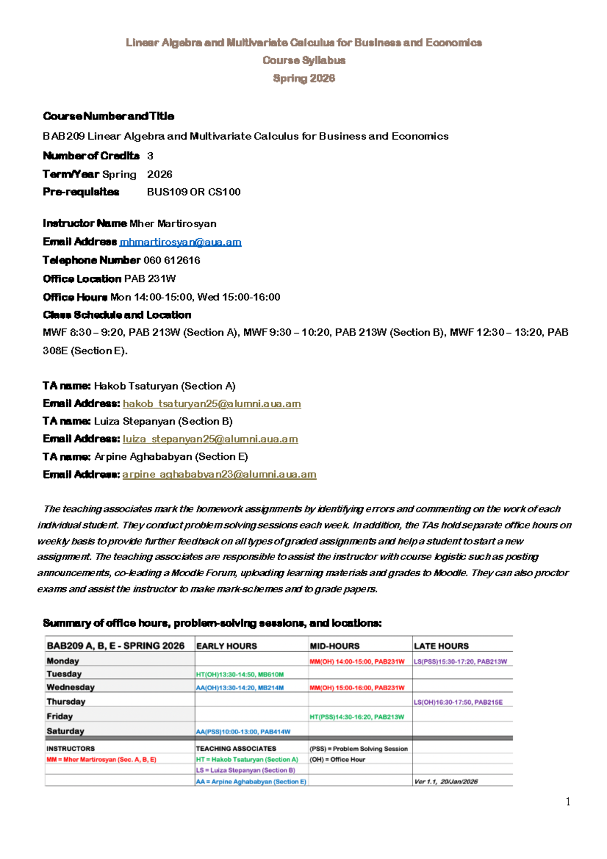 BAB209 Course Syllabus: Linear Algebra & Multivariate Calculus for ...