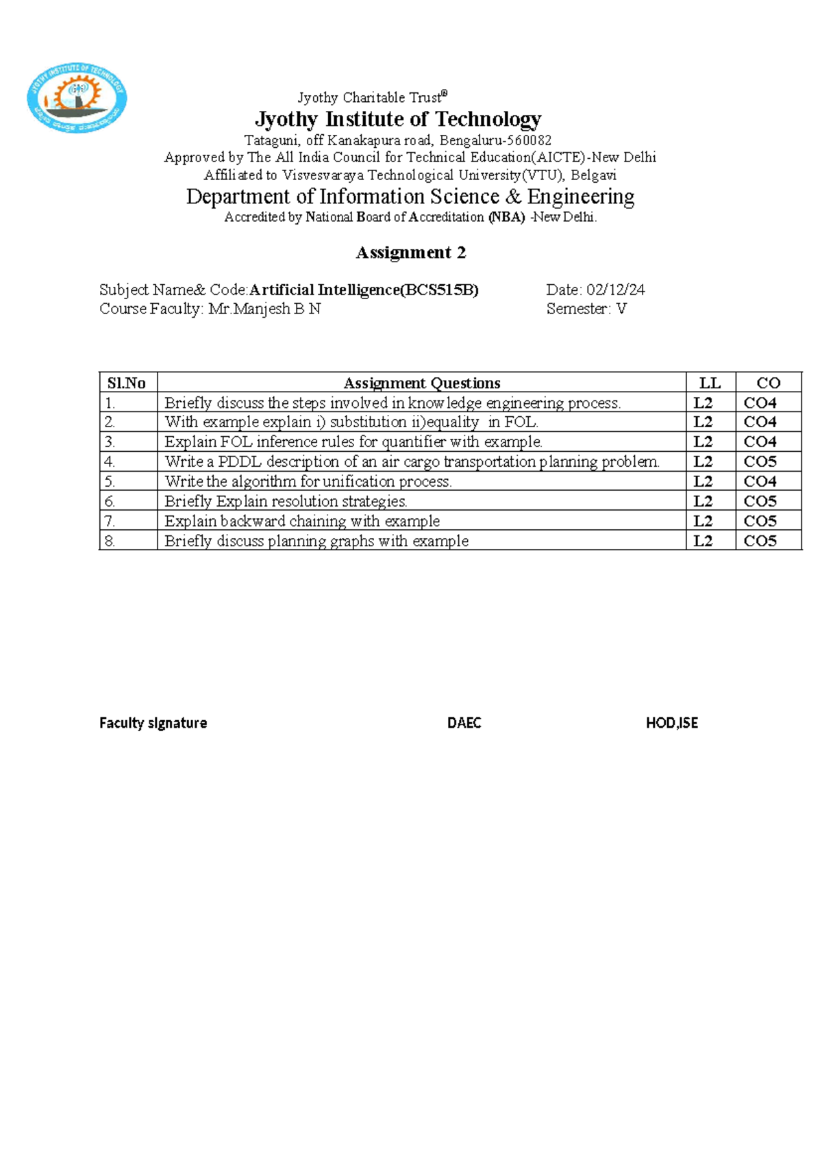 BCS515B Assignment 2: Knowledge Engineering & FOL Inference - Studocu