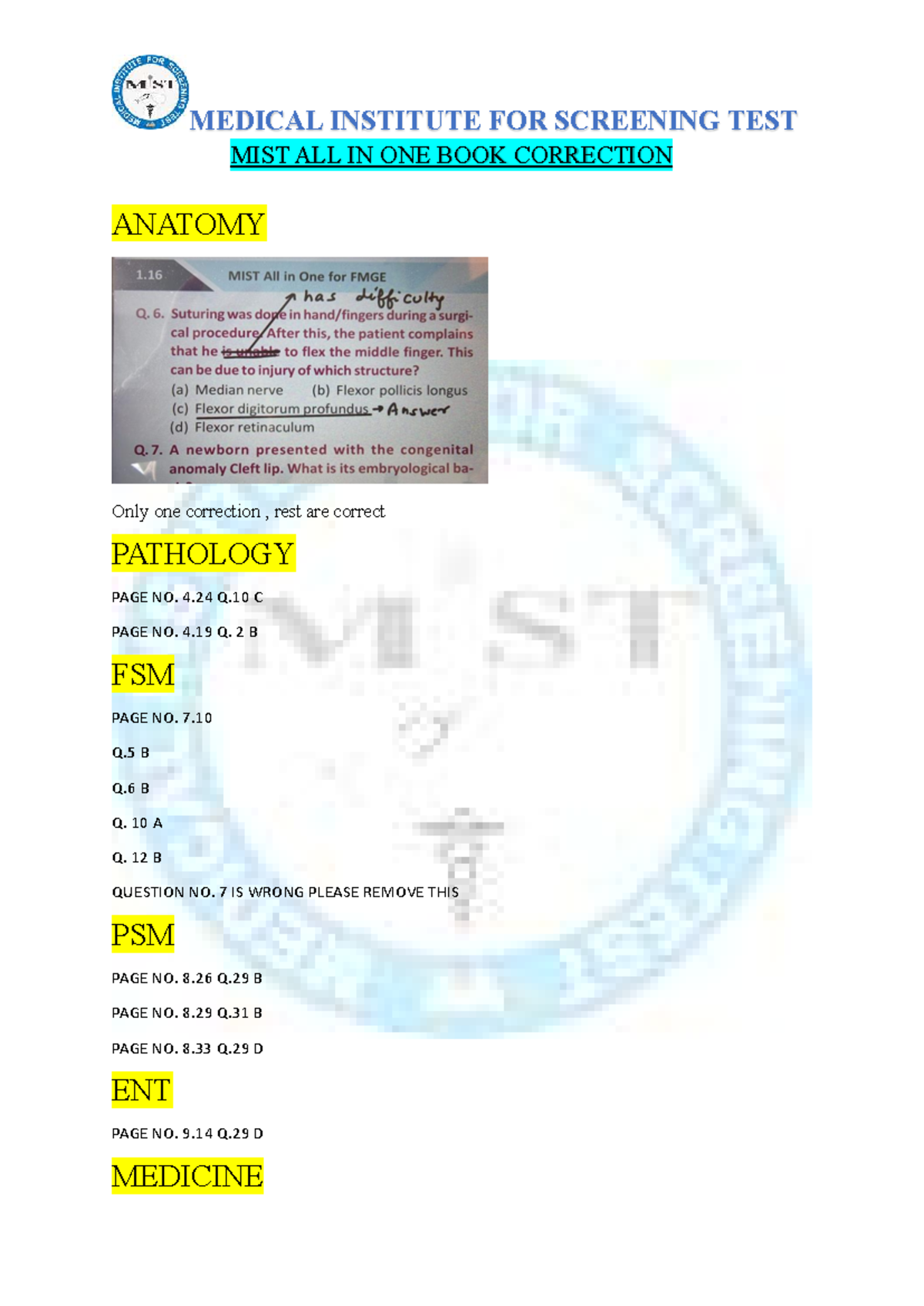 MIST 11TH Edition All-in-One Book Correction Notes - Studocu