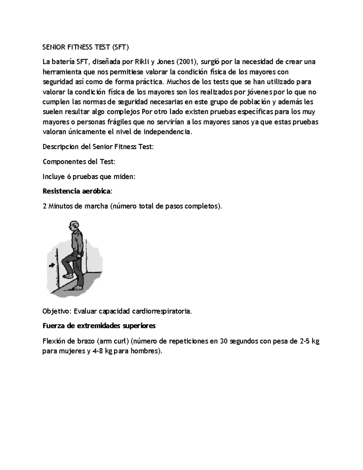 Evaluación del Senior Fitness Test (SFT) para Adultos Mayores - Studocu