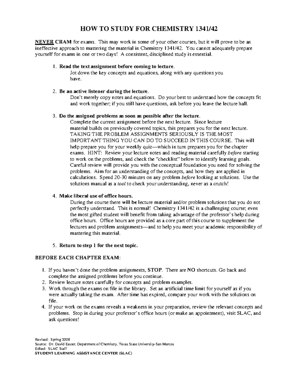 Effective Study Strategies for Chemistry 1341-42 Exams - Studocu