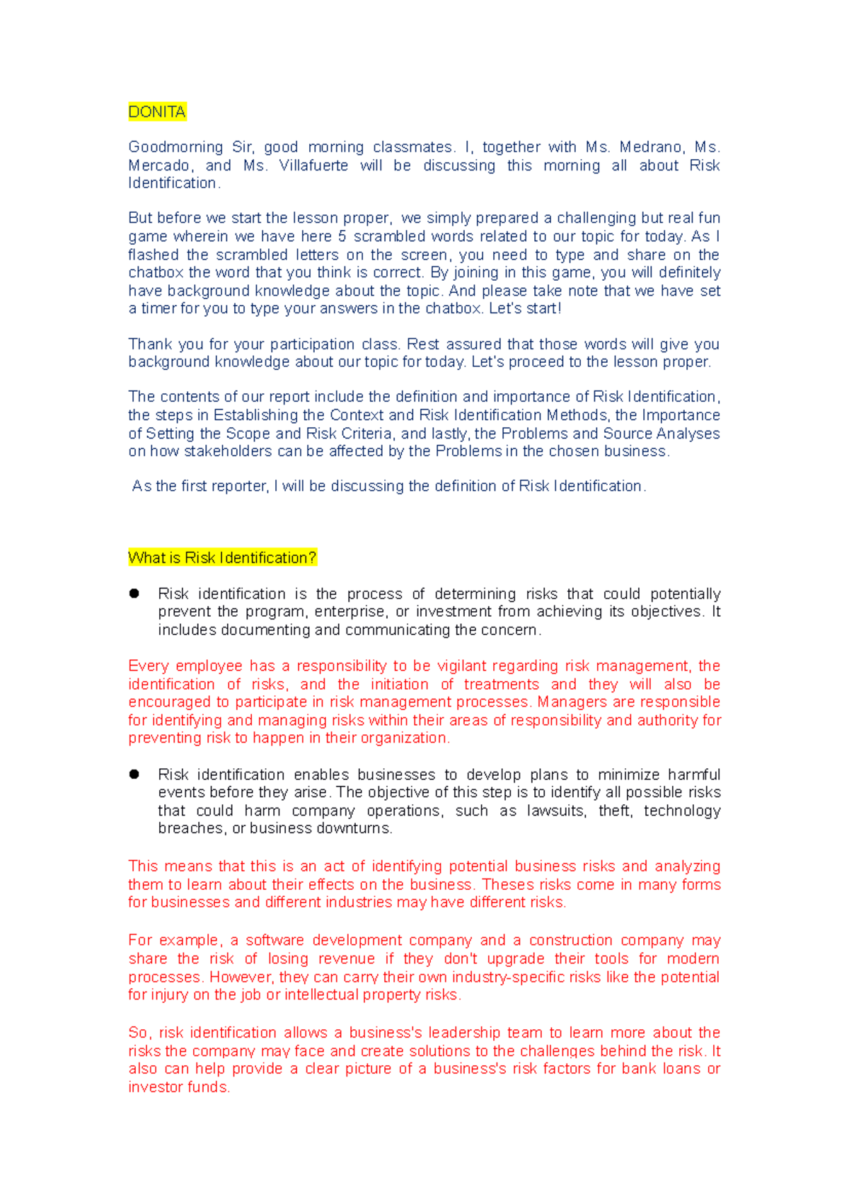 Lecture Notes on Risk Identification for Course ABC123 - Studocu