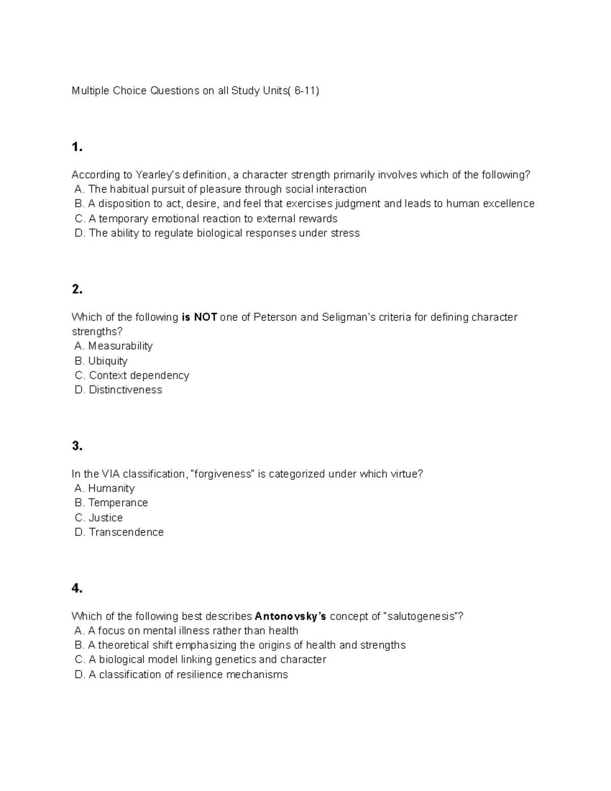Multiple Choice Questions for Study Units 6-11 - Studocu