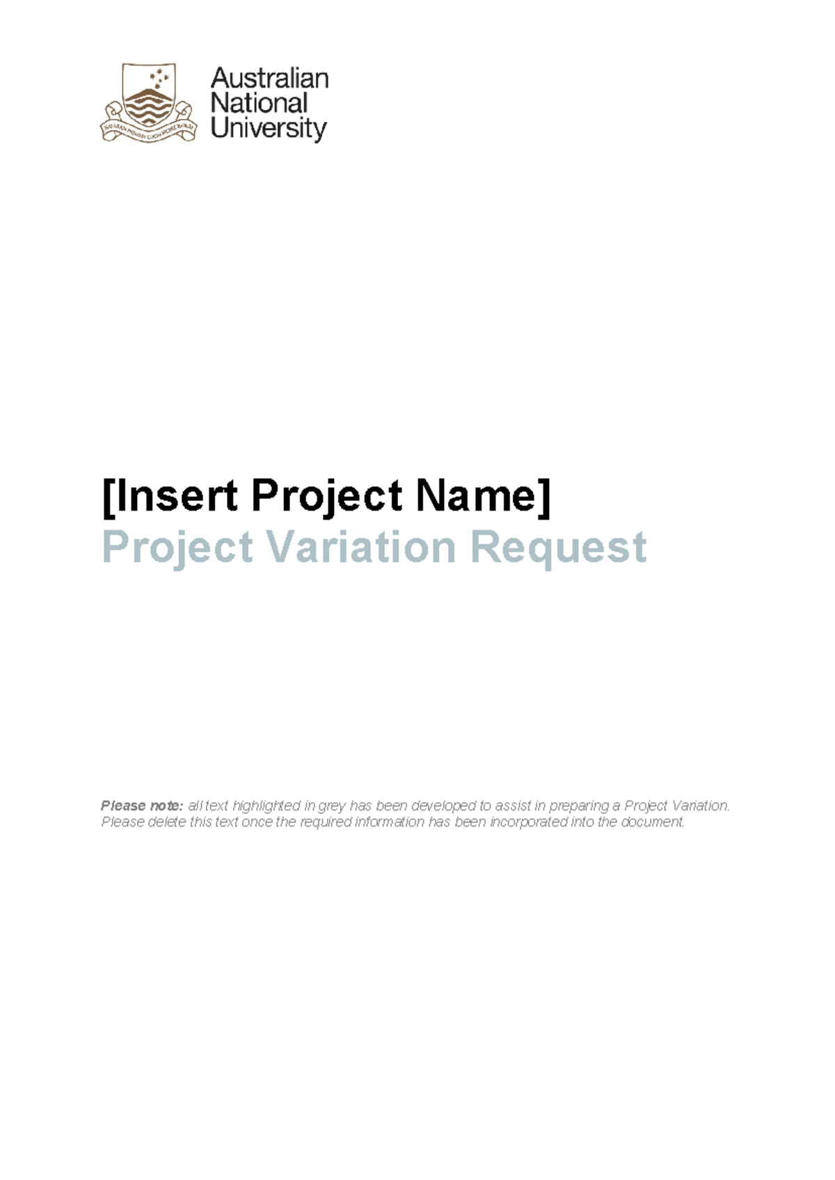 Project Variation Template: [Insert Project Name] Request Form - Studocu