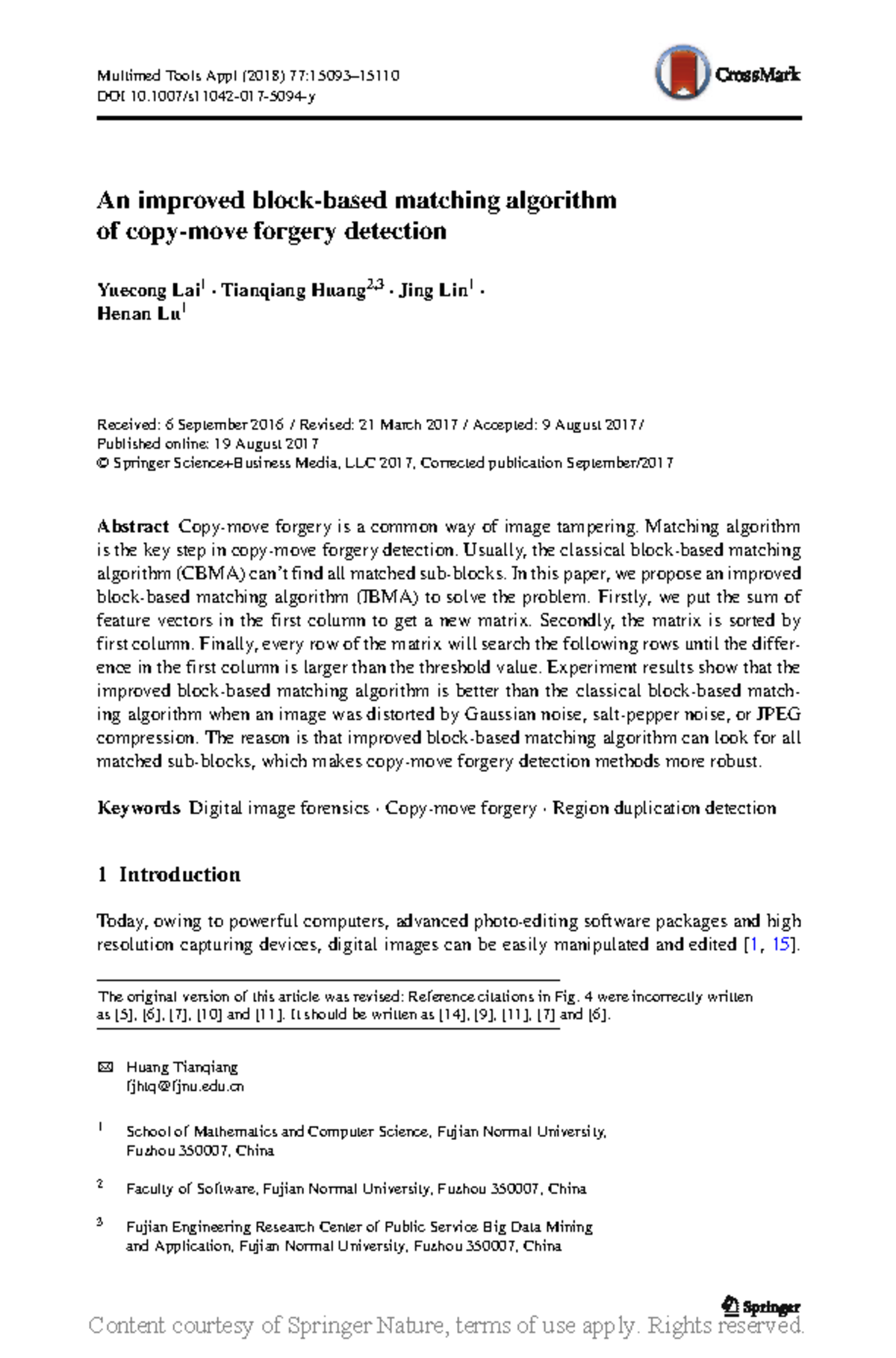 An Improved Matching Algorithm for Forgery Detection in Digital Images ...