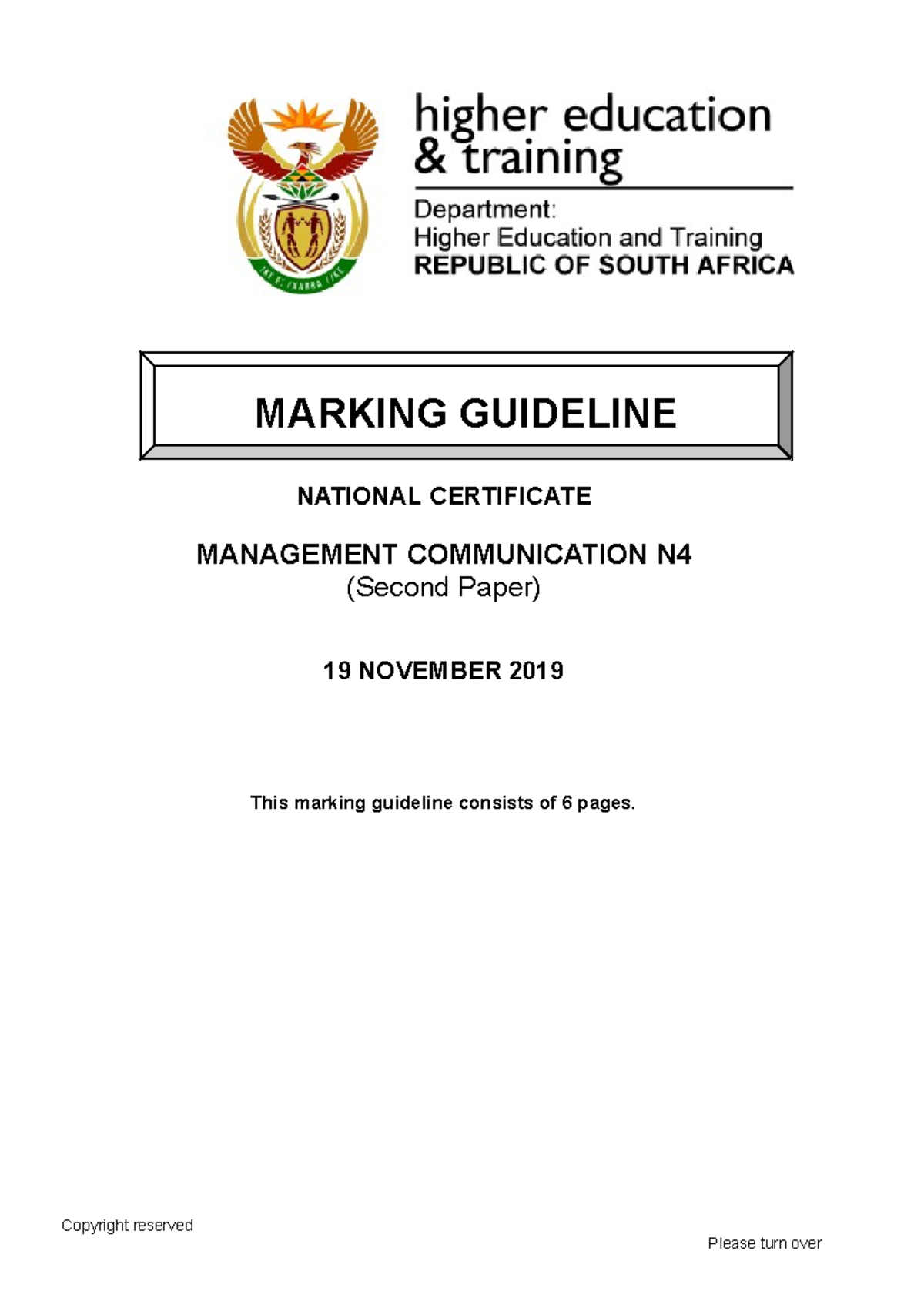N1030 - Management Communication N4 P2 Memo Marking Guideline Nov 2019 ...