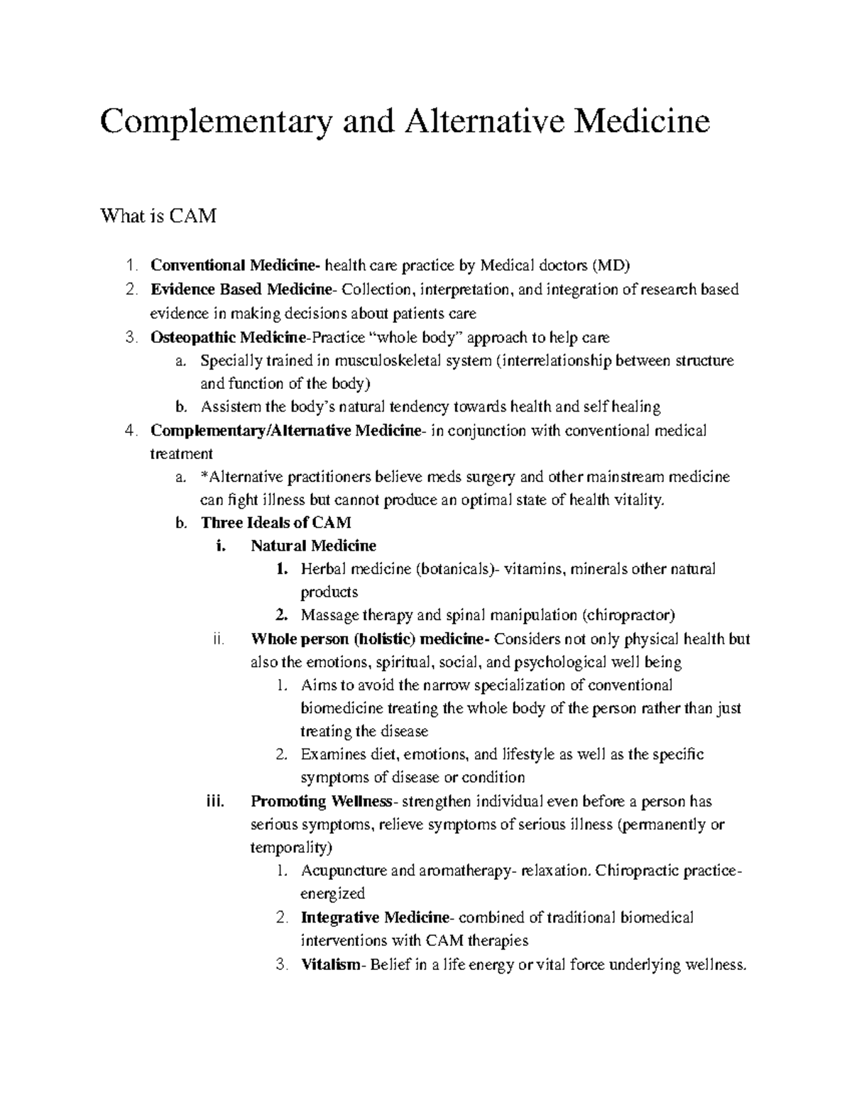Week 11 - Final Exam Review Notes on Complementary and Alternative ...