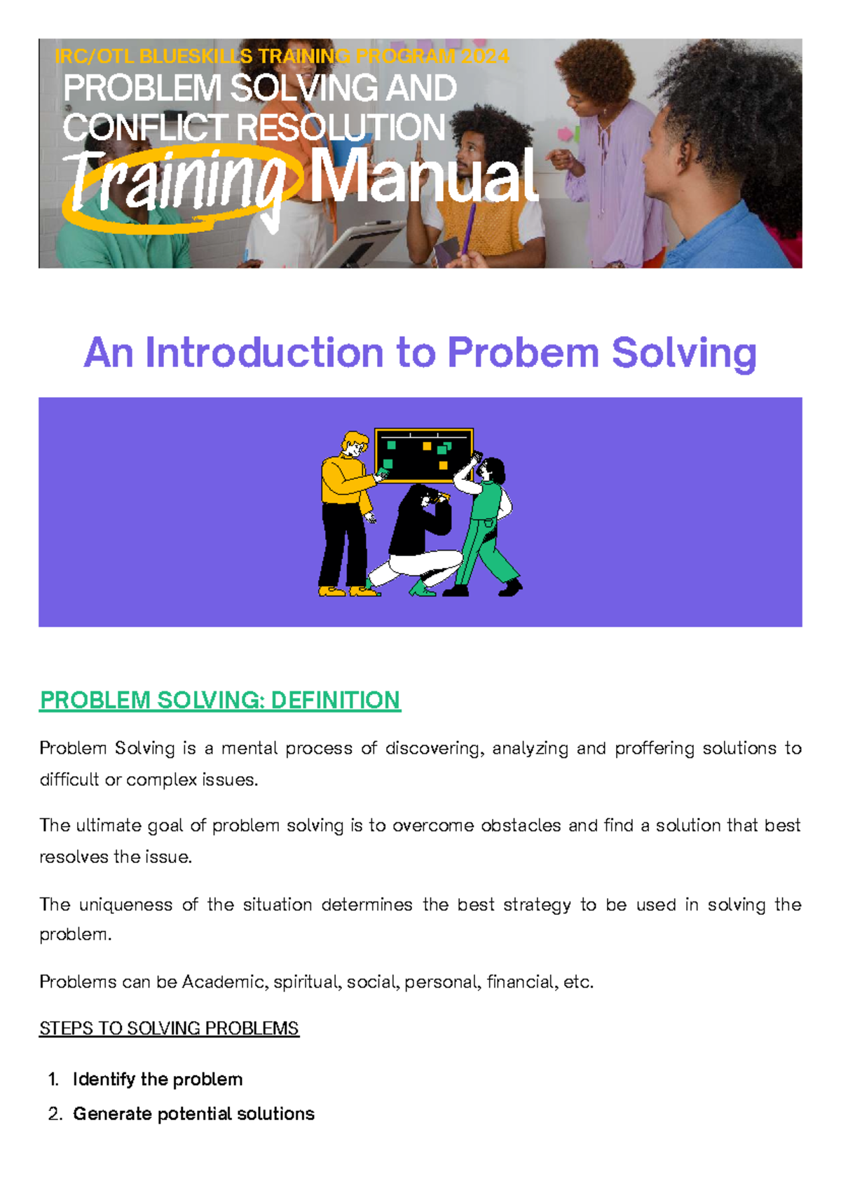 IRC/OTL Blueskills Training Program Manual: Problem Solving & Conflict ...