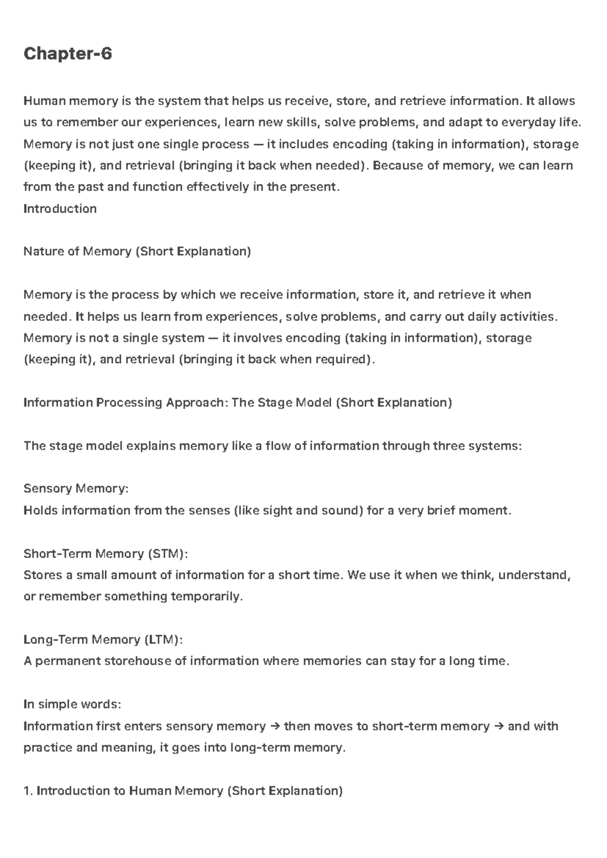 Chapter 6: Understanding Human Memory Processes and Systems - Studocu
