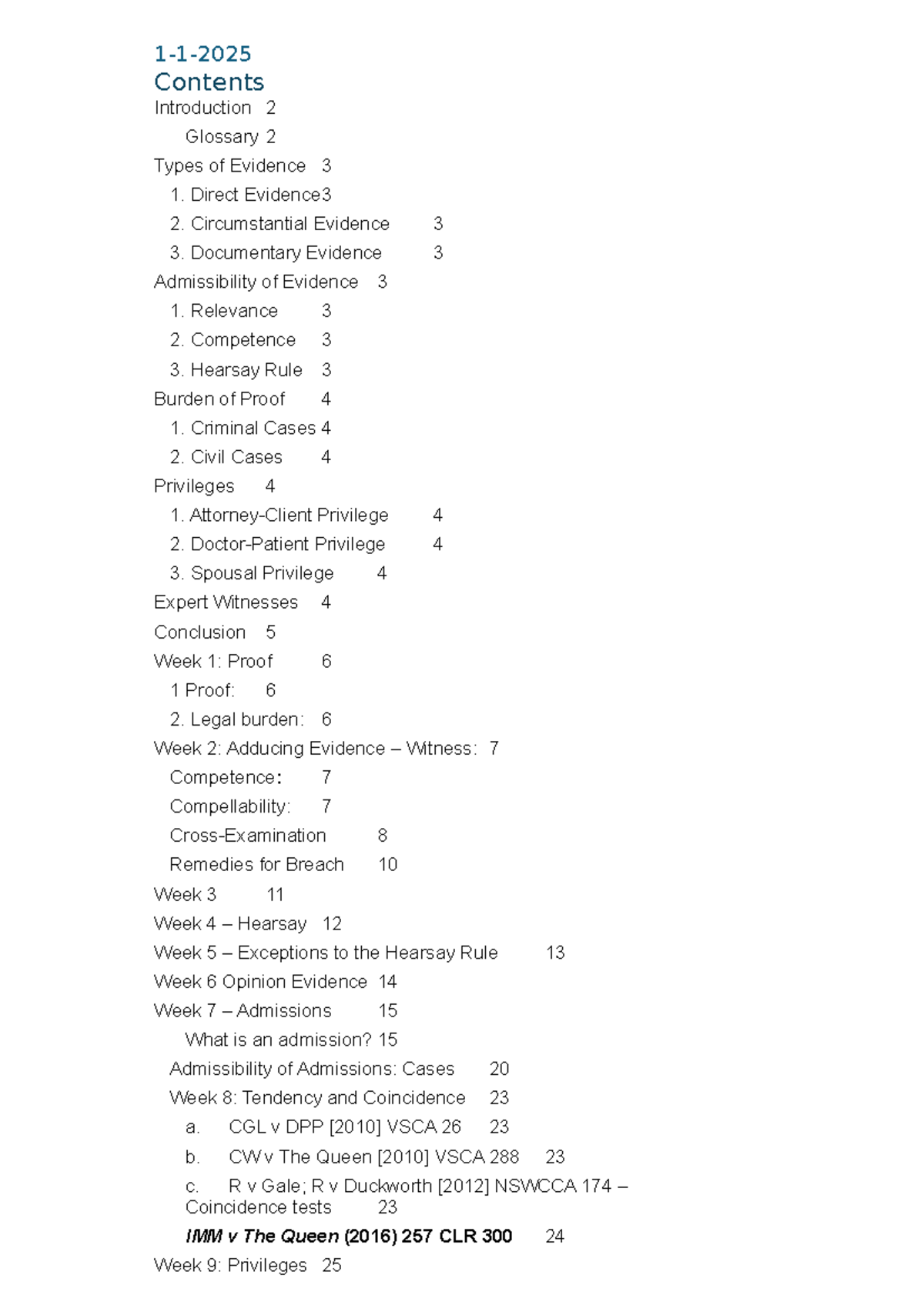 Evidence Law Notes - Key Principles and Concepts (2025) - Studocu