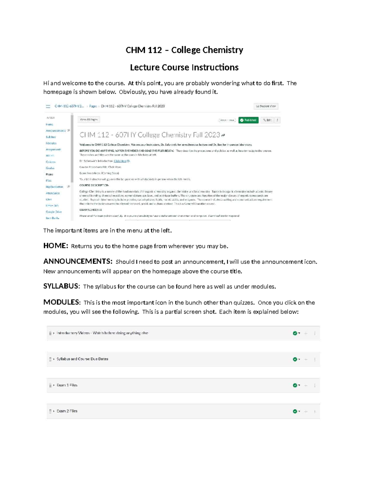 CHM 112 College Chemistry Lecture Course Instructions Guide - Studocu