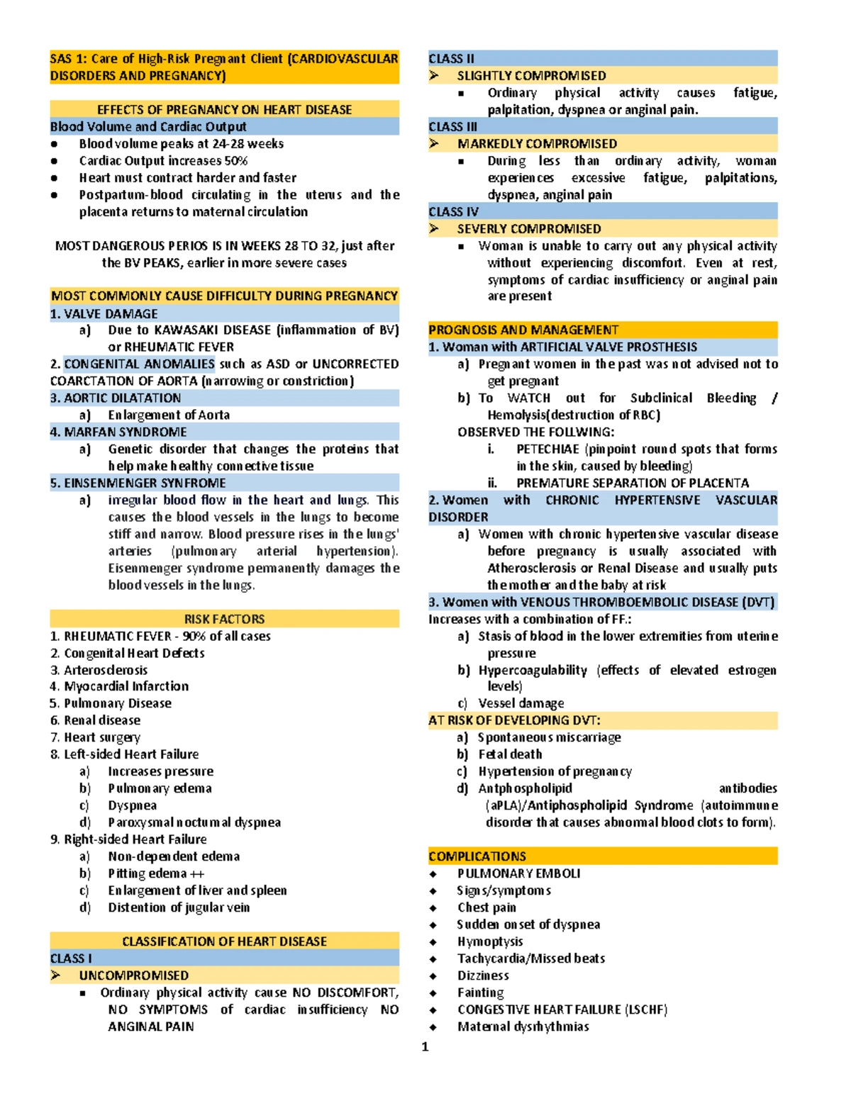 SAS 8: Cardiovascular Disorders Lecture Notes and Key Concepts - Studocu