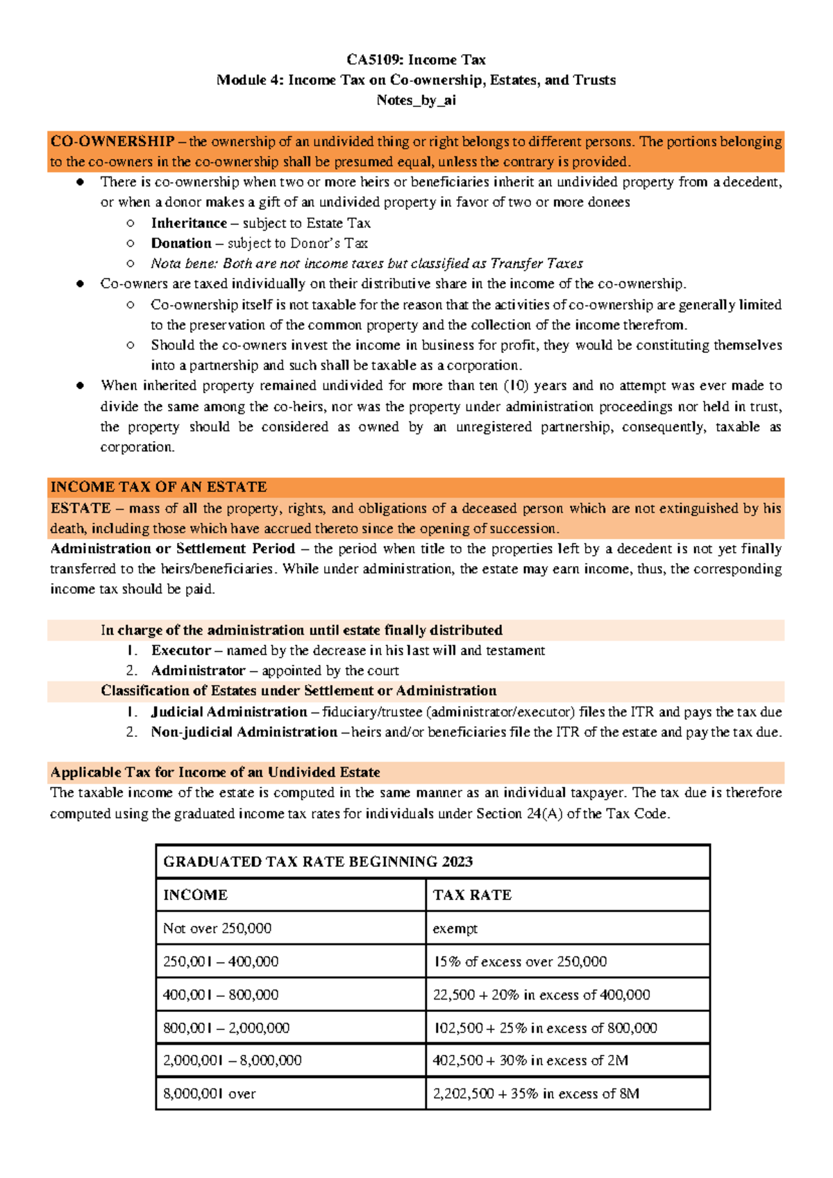 CA5109: Income Tax Module 4 - Income Tax on Estates and Trusts Notes ...