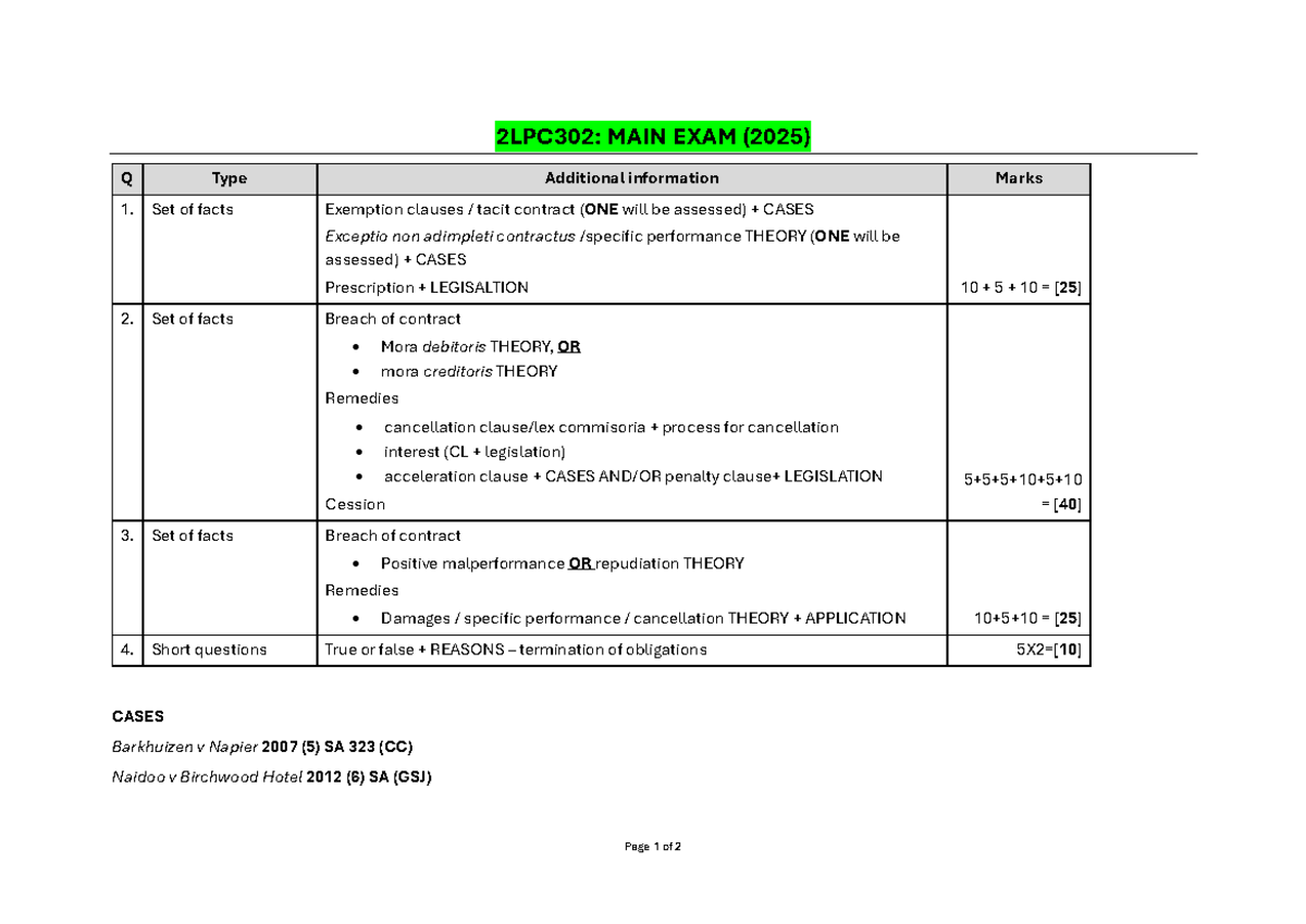 2LPC302: Main Exam Guidelines & Focus Areas (2025) - Studocu