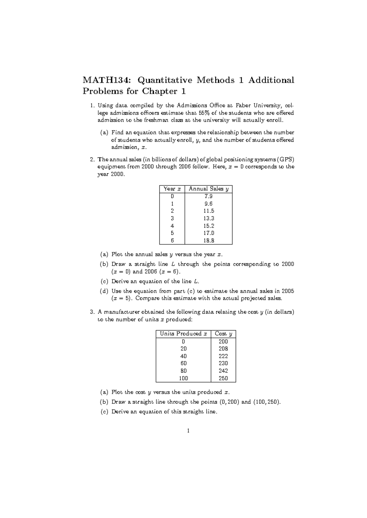 MATH134: Quantitative Methods 1 Test 1 Practice Problems - Studocu