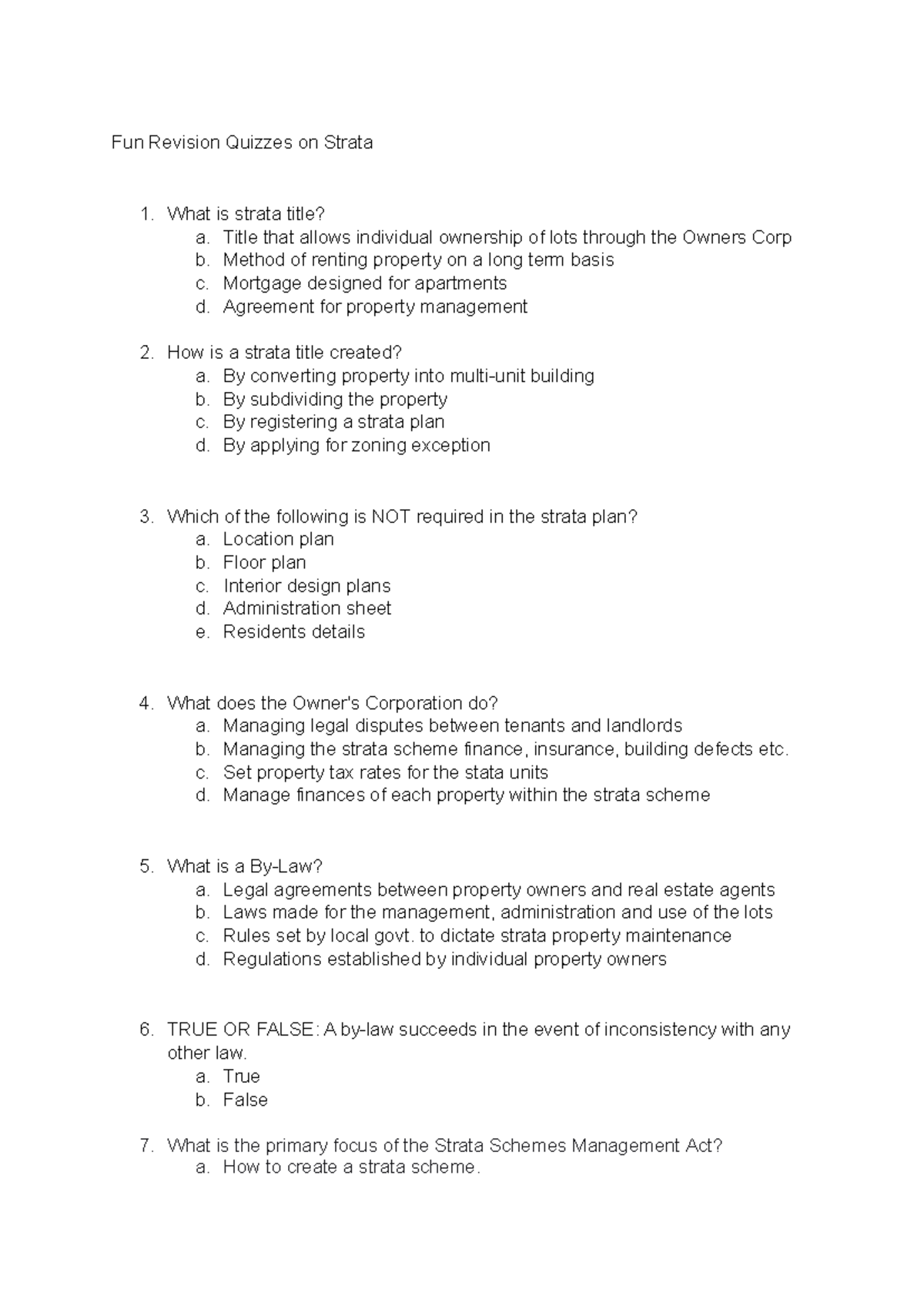 Strata Revision Quiz: Fun Ways to Master Strata Concepts - Studocu