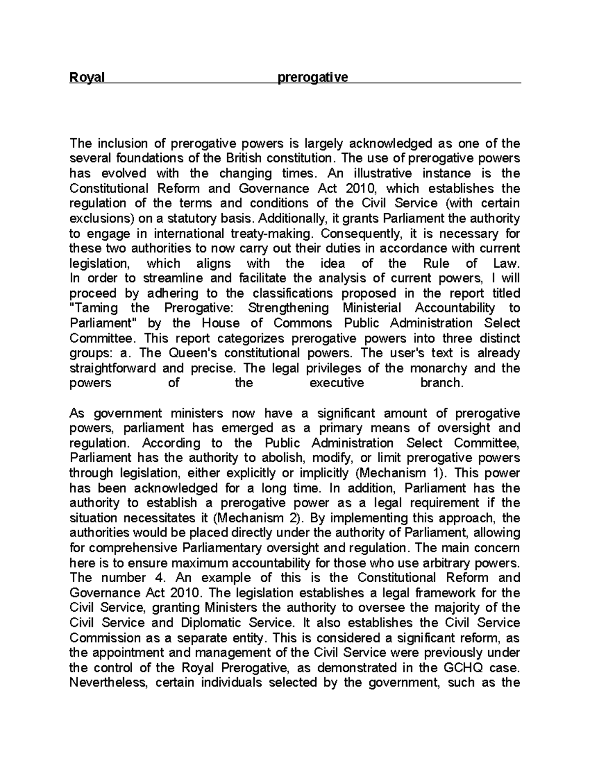 Public Law: Analyzing the Royal Prerogative and Human Rights Act - Studocu