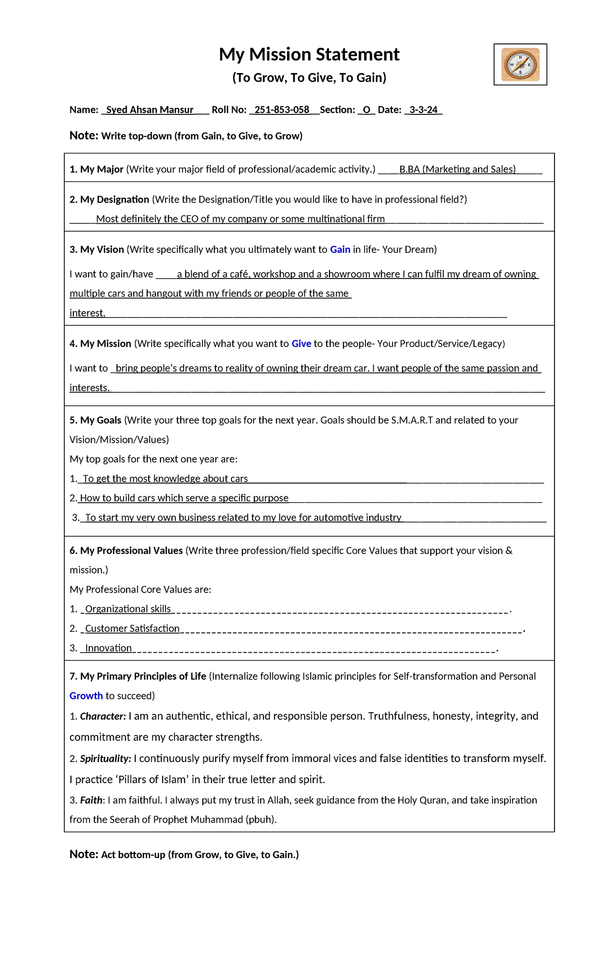 My Mission Statement - Assignments - My Mission Statement (To Grow, To ...