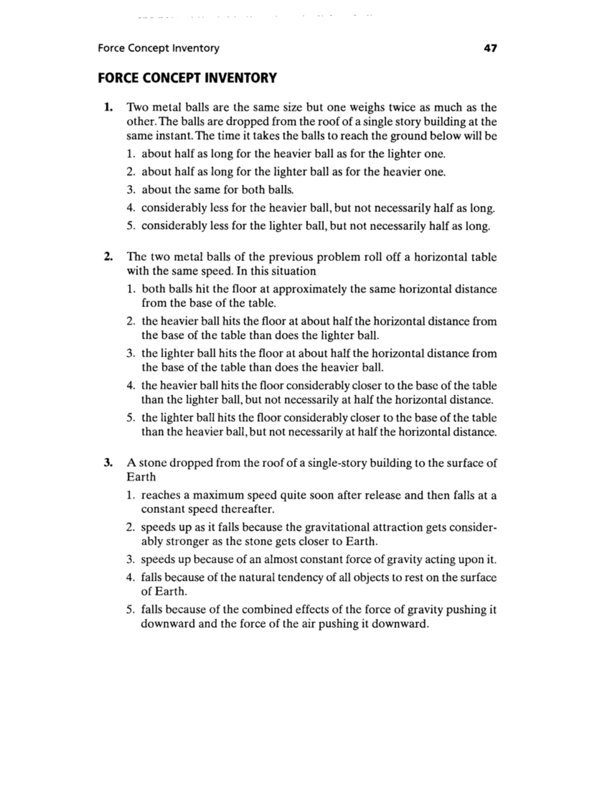 FCI - Force Concept Inventory Study Notes and Questions - Studocu