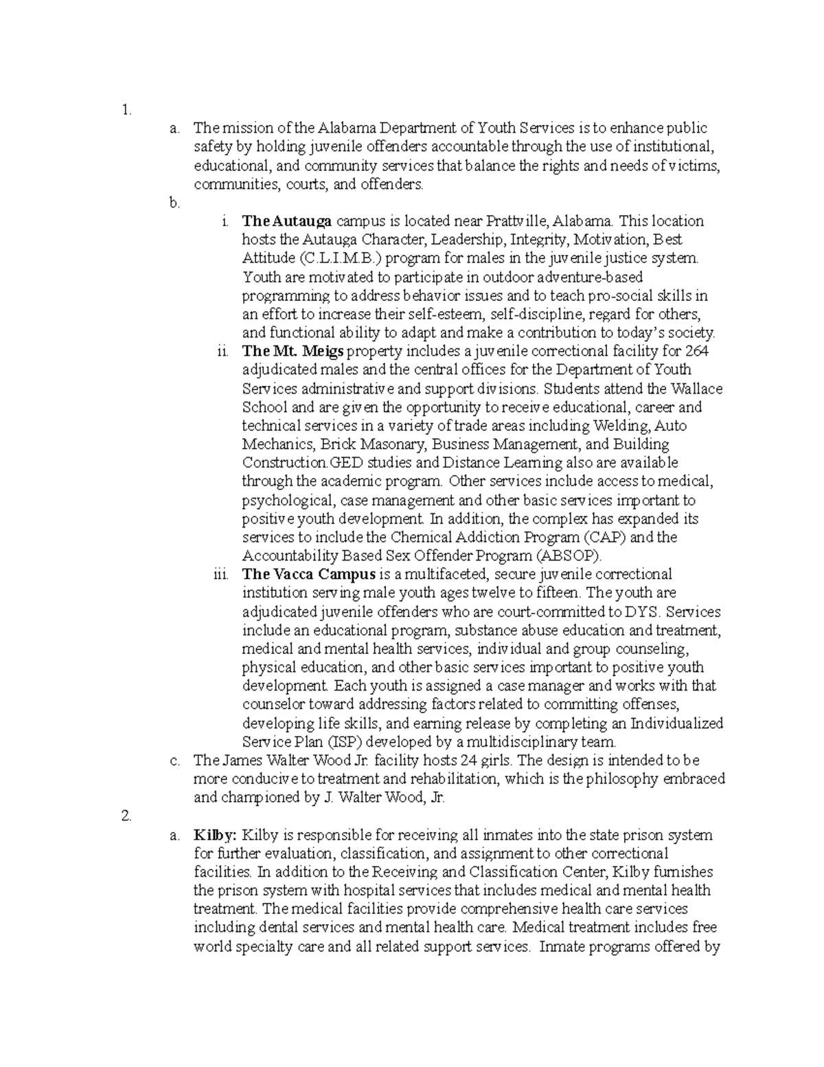 SW 230- Assignment 10 - 1. a. The mission of the Alabama Department of ...