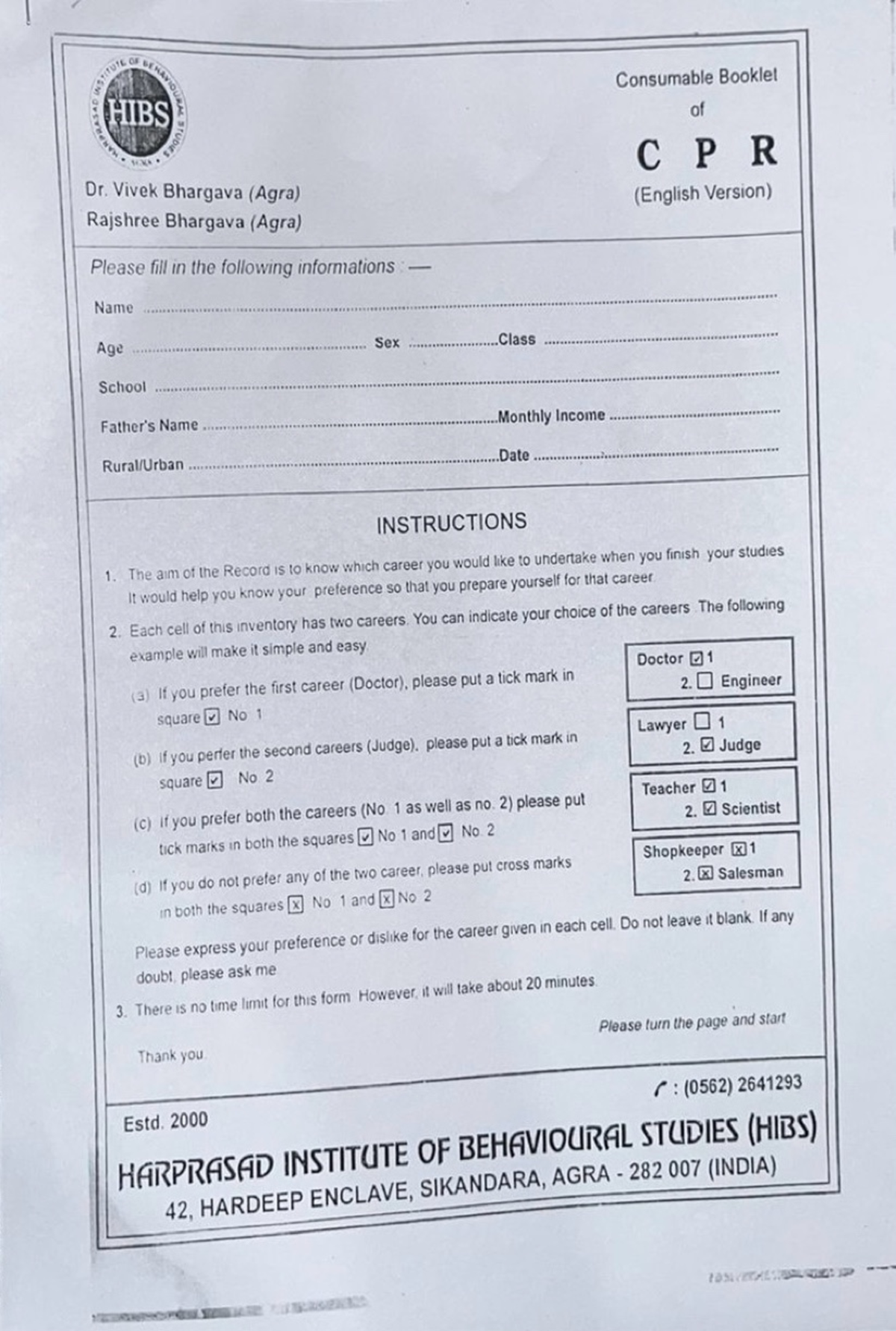 CPR - Career Preference Record Booklet (English Version) - Studocu