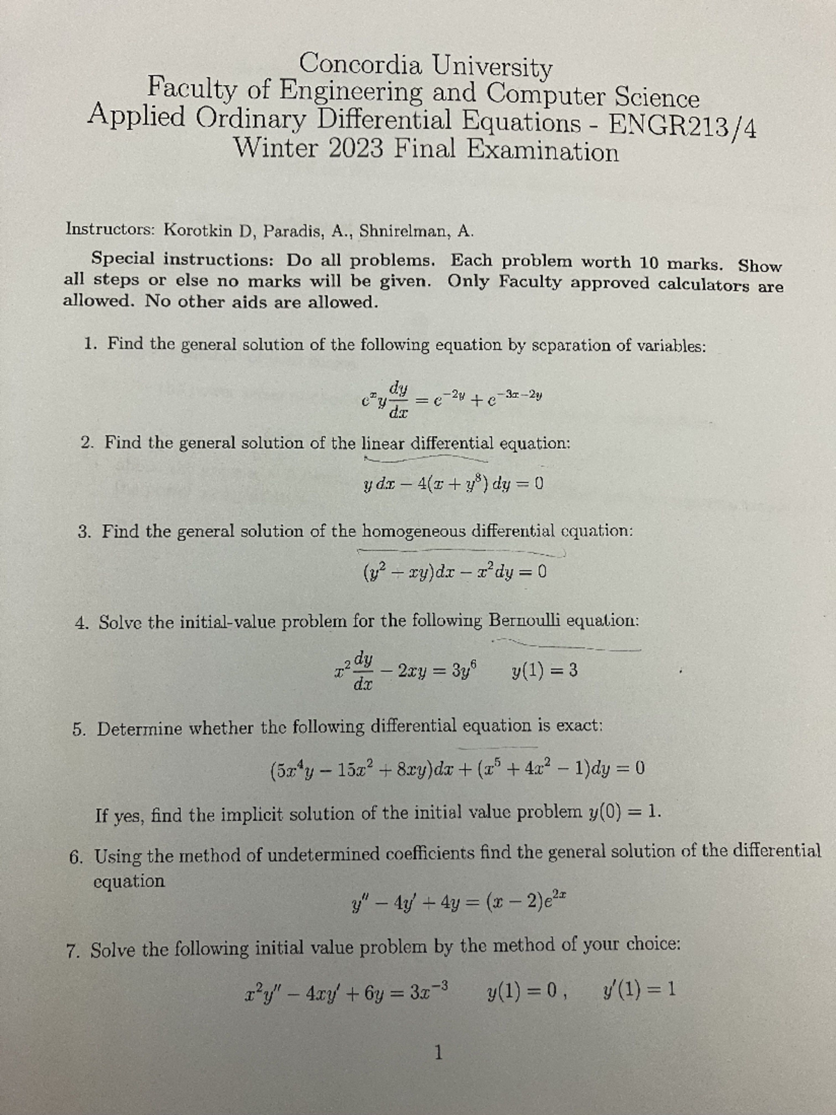 ENGR 213 Final Exam Notes: Applied Ordinary Differential Equations 2023 ...